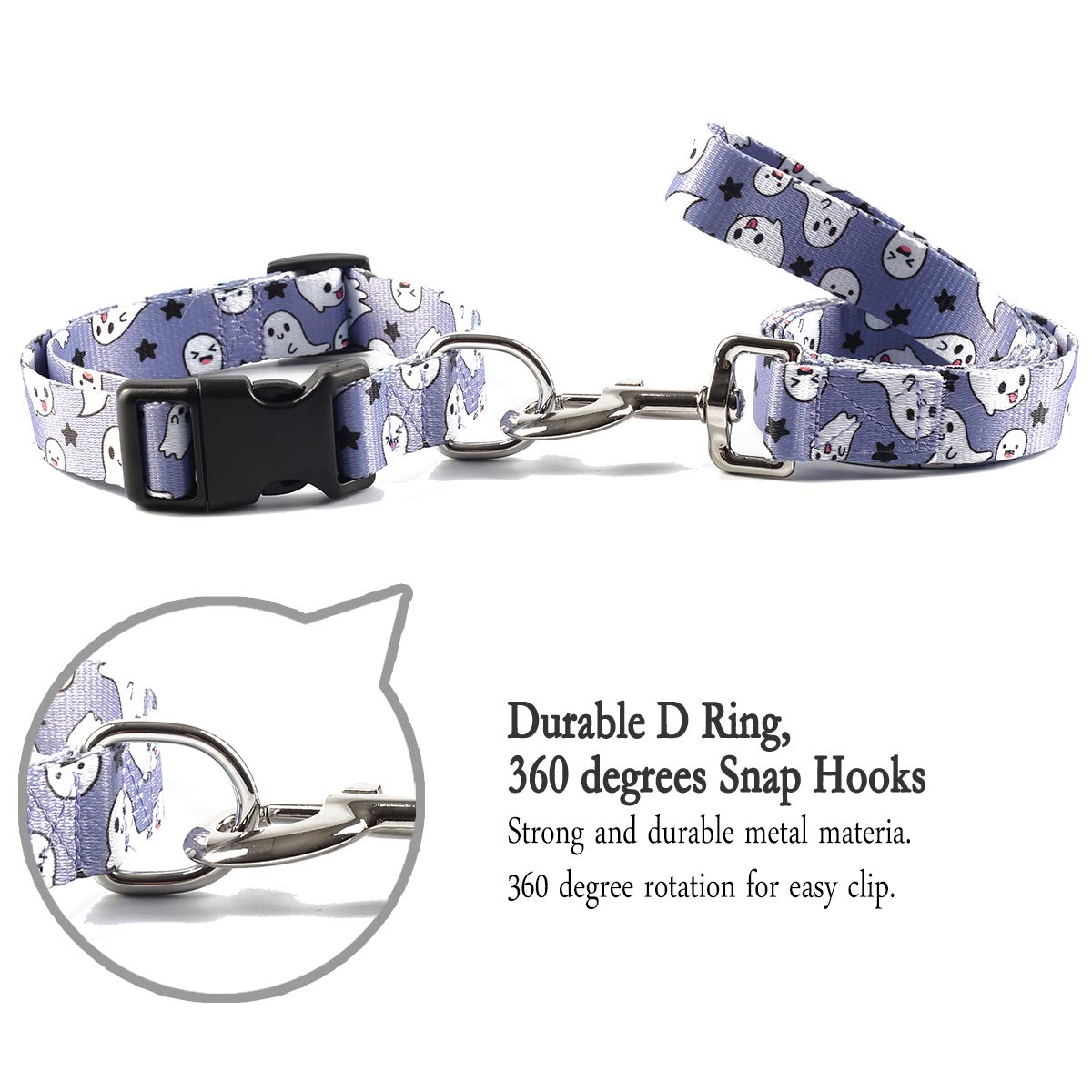 Impoosy2Pcs Dog Halloween Collar With Pet Ghost Leash Set Cat Gift Adjustable Dog Cute Collars For Small Medium Large Pets Dogs Cats (X-Large, Blue)