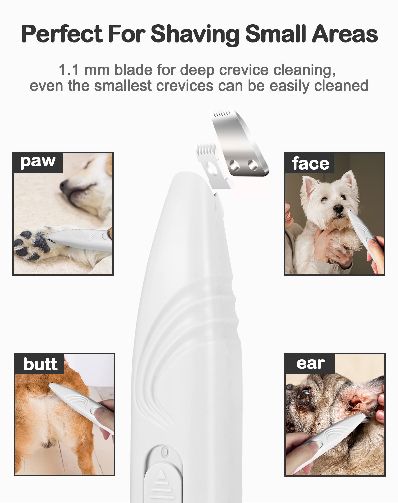 LEYOUFU Cordless Dog Paw Trimmer - Low Noise Grooming Clippers for Pets, 4 Piece Set, White, Model GT-003