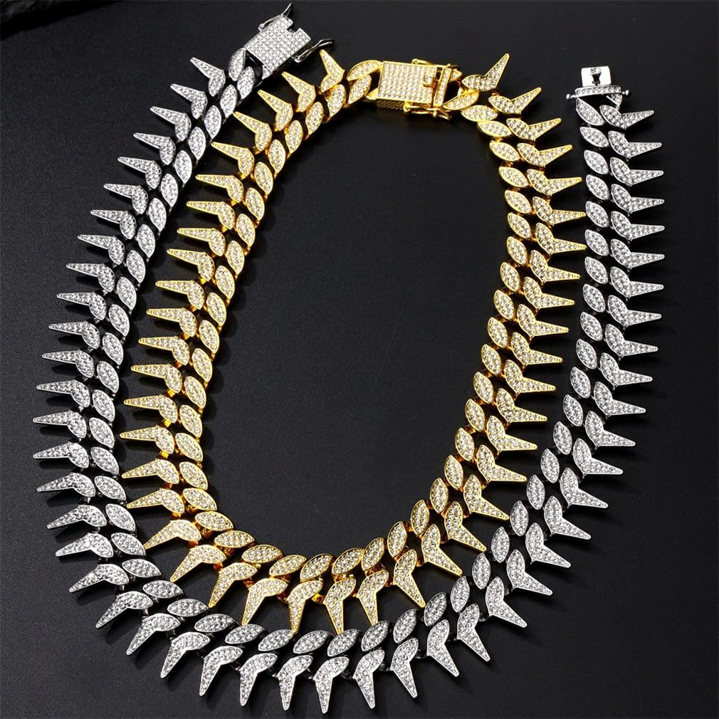 Silver Dog Chain Collar, Cool Spiked Style Necklace Bling Diamond Cuban Link Dog Collars Glitter Rhinestone Puppy Collar For Xxs