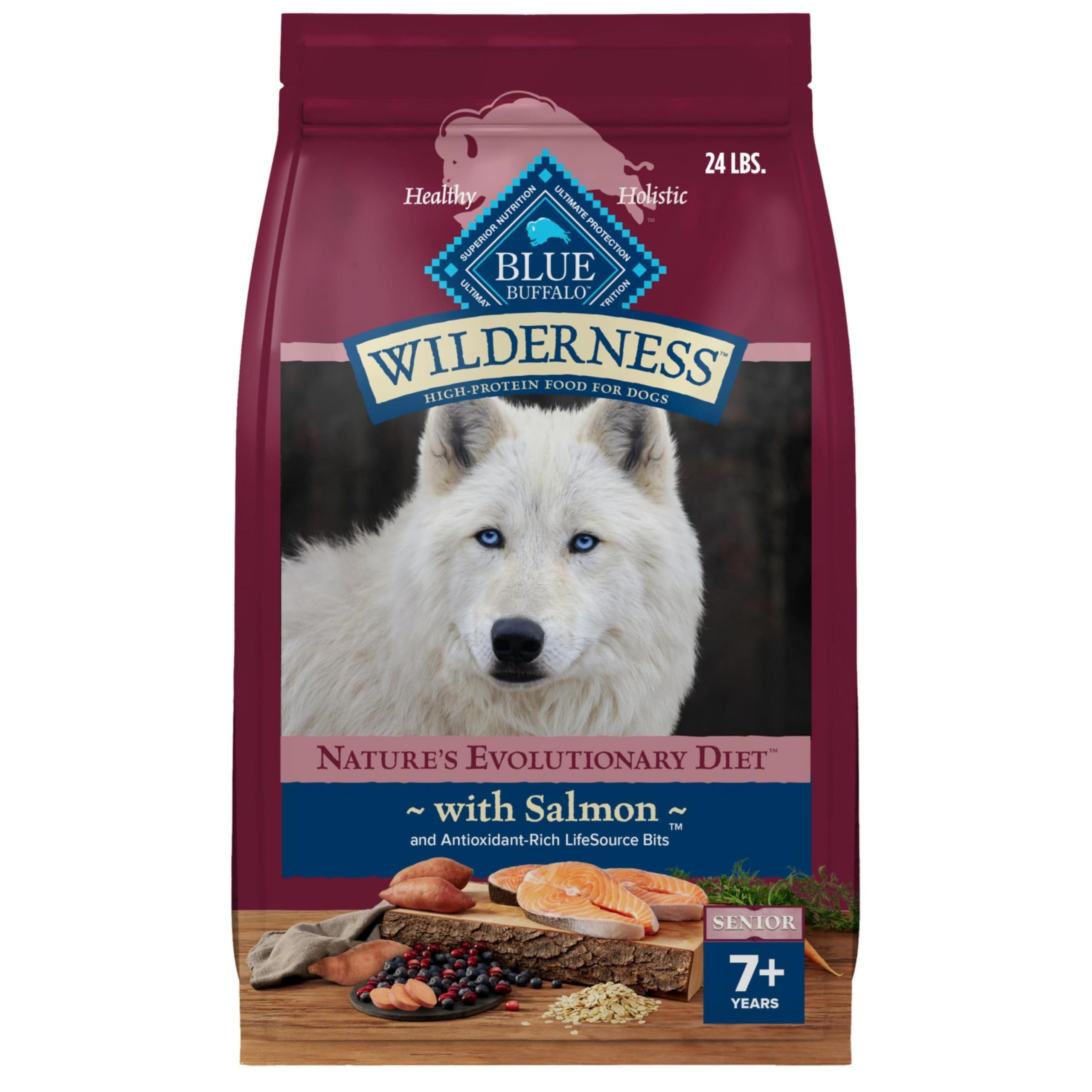 Blue Buffalo Wilderness High-Protein Natural Dry Food for Senior Dogs, Salmon Recipe, 24-lb. Bag