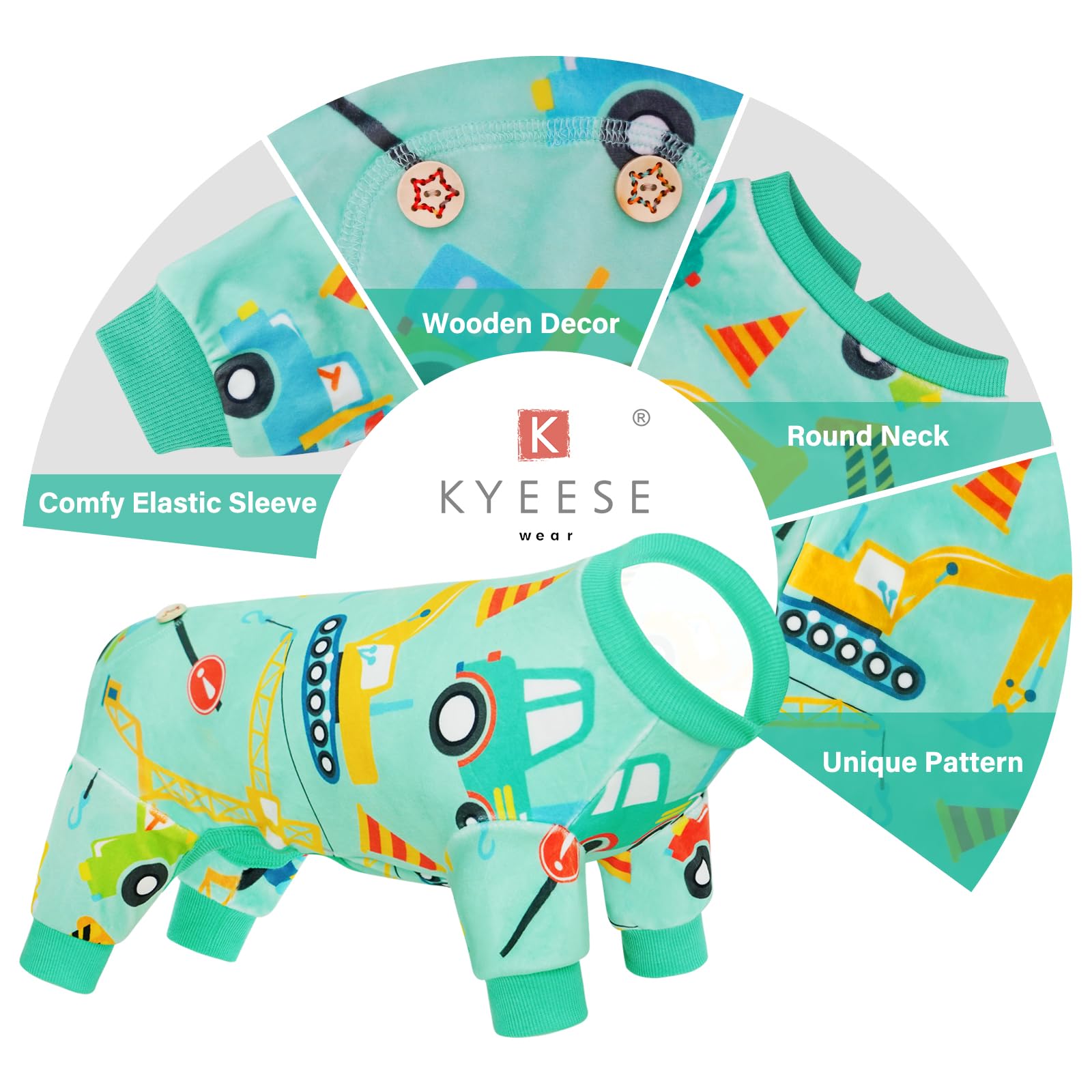 Kyeese Dog Pajamas Construction Vehicles Dog Costume Comfy Dog Onesie Dog Body Suits After Surgery Dog Coat Dog Surgery Recovery Suit Cat Clothes Dog Clothes