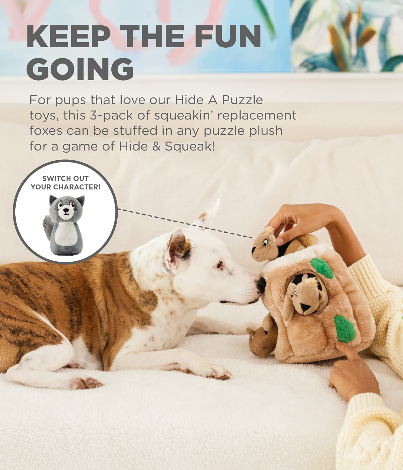 Outward Hound Plush Replacement Dog Toys - Squeakin' Raccoon - 3 Pack, Polyester, Model 70475