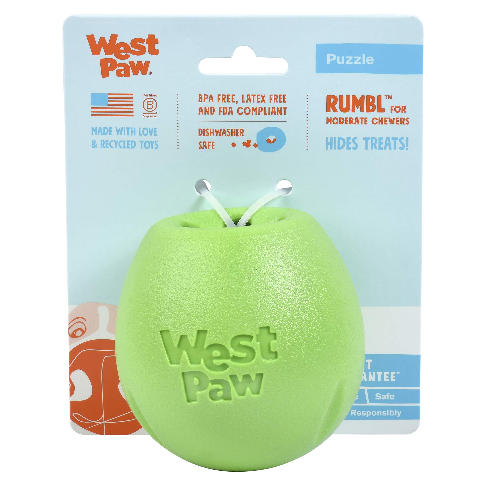 WEST PAW Zogoflex Rumbl TreatDispensing Dog Toy  Interactive SlowFeeder Chew Toy for Dogs  Dog Enrichment Toy  for Moderate