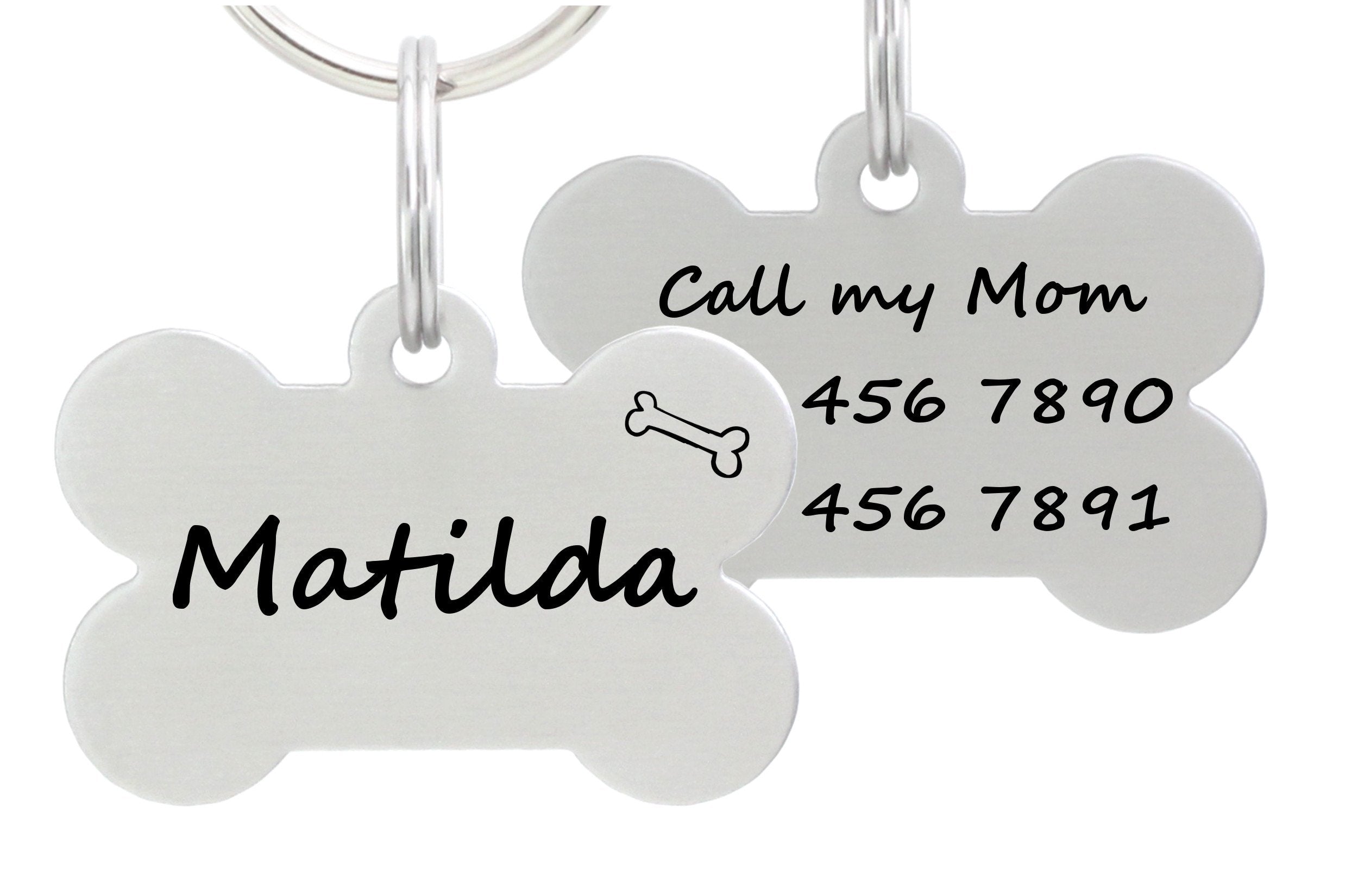 Double Sided Laser Etched Stainless Steel Pet Id Tag For Dog Engraved And Personalized Bone Shape (Bone)