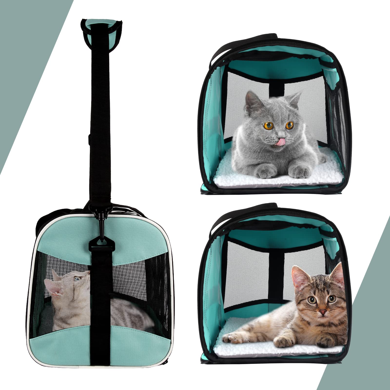 Top Tasta Cat Carrier - Soft-Sided Pet Travel Bag, Airline Approved, 17"x11"x11", Green, Up to 15 lbs, Model: top tasta-2-1