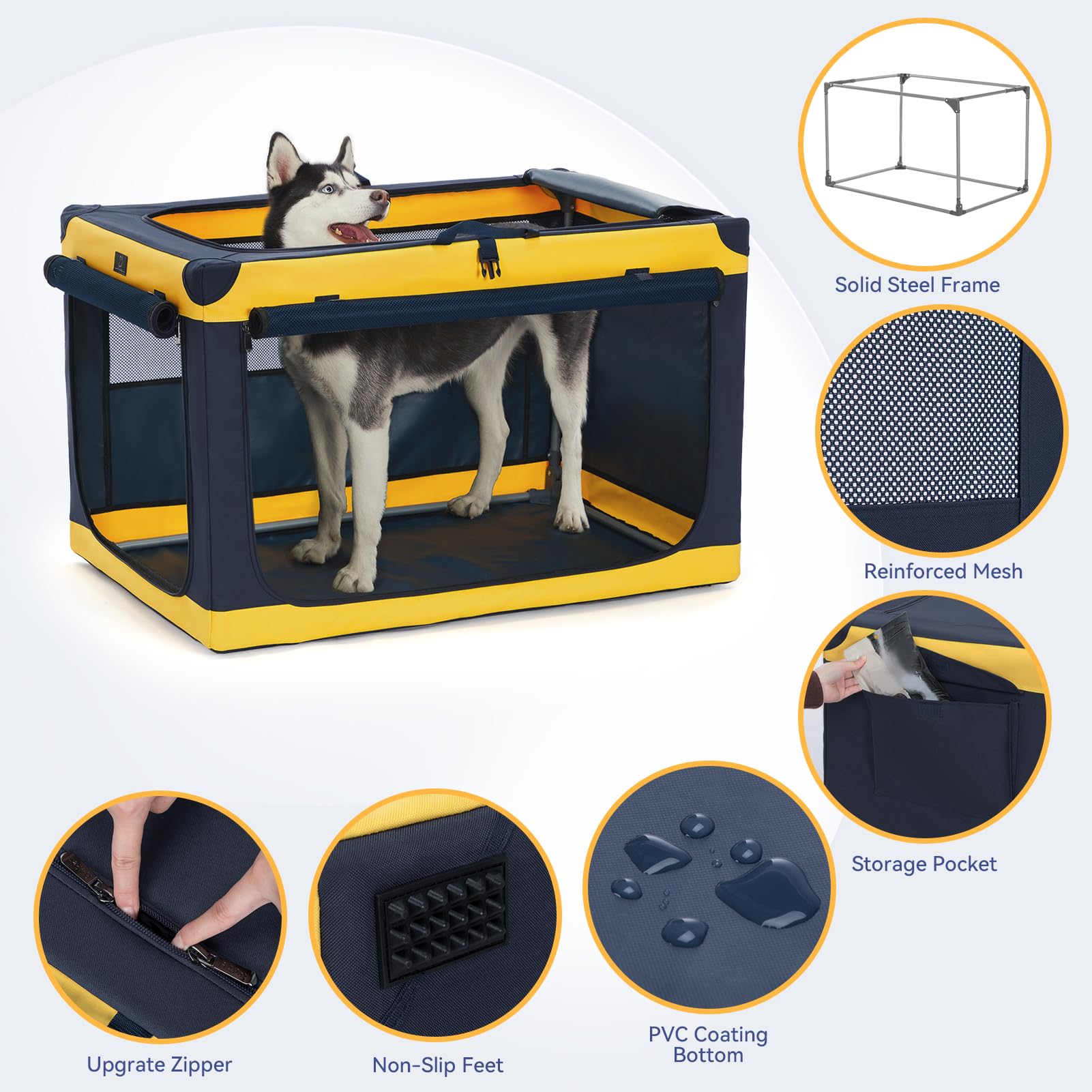 A4Pet Portable Dog Crate, Soft Sided Dog Crate - 36 Inch Adjustable Stainless Steel Framelightweight, Durable And Collapsible Cr