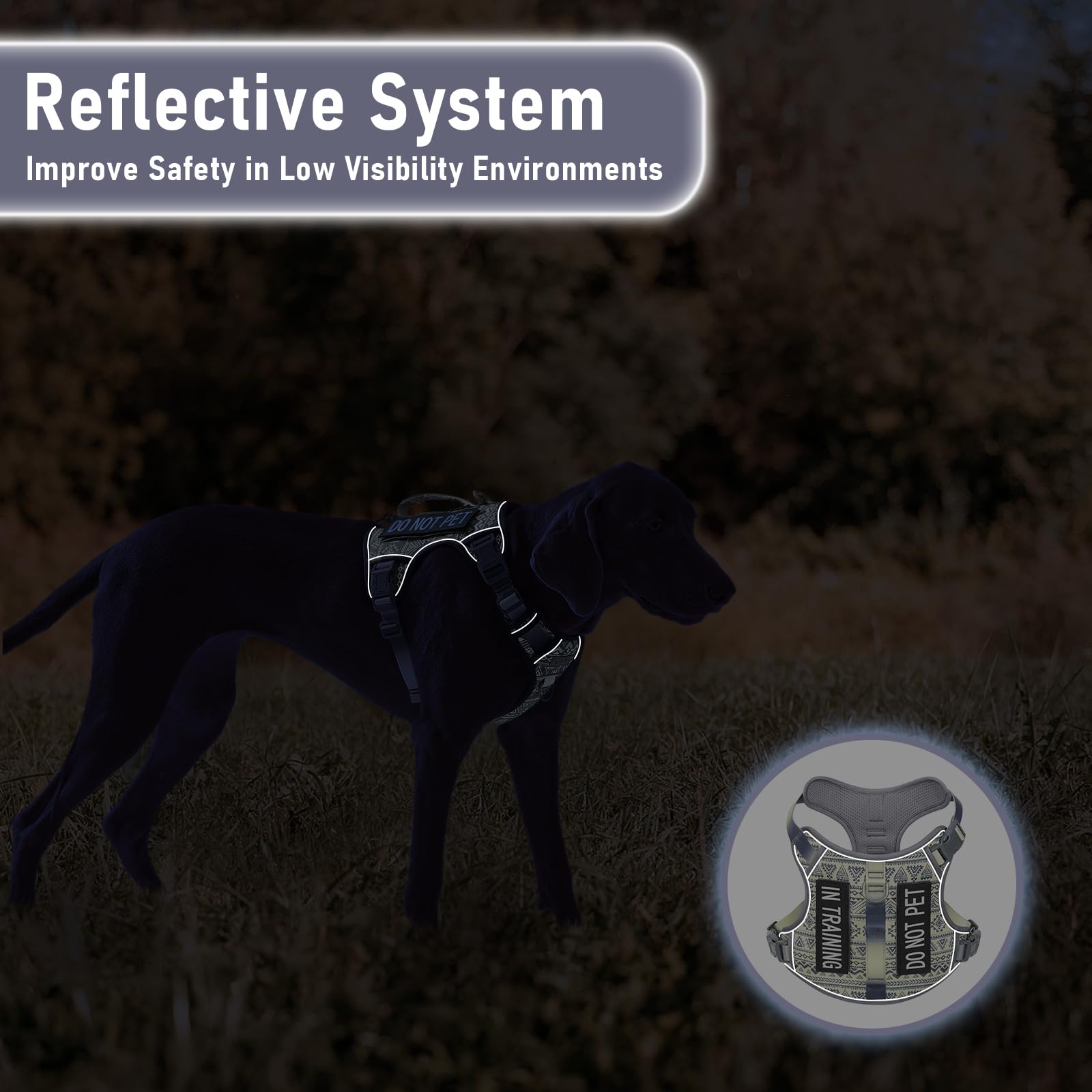 Aunzo Gray Tactical Dog Harness For Large Dog Breeds, No Pull Adjustable Pet Harness With Handle, Reflective K9 Military Service
