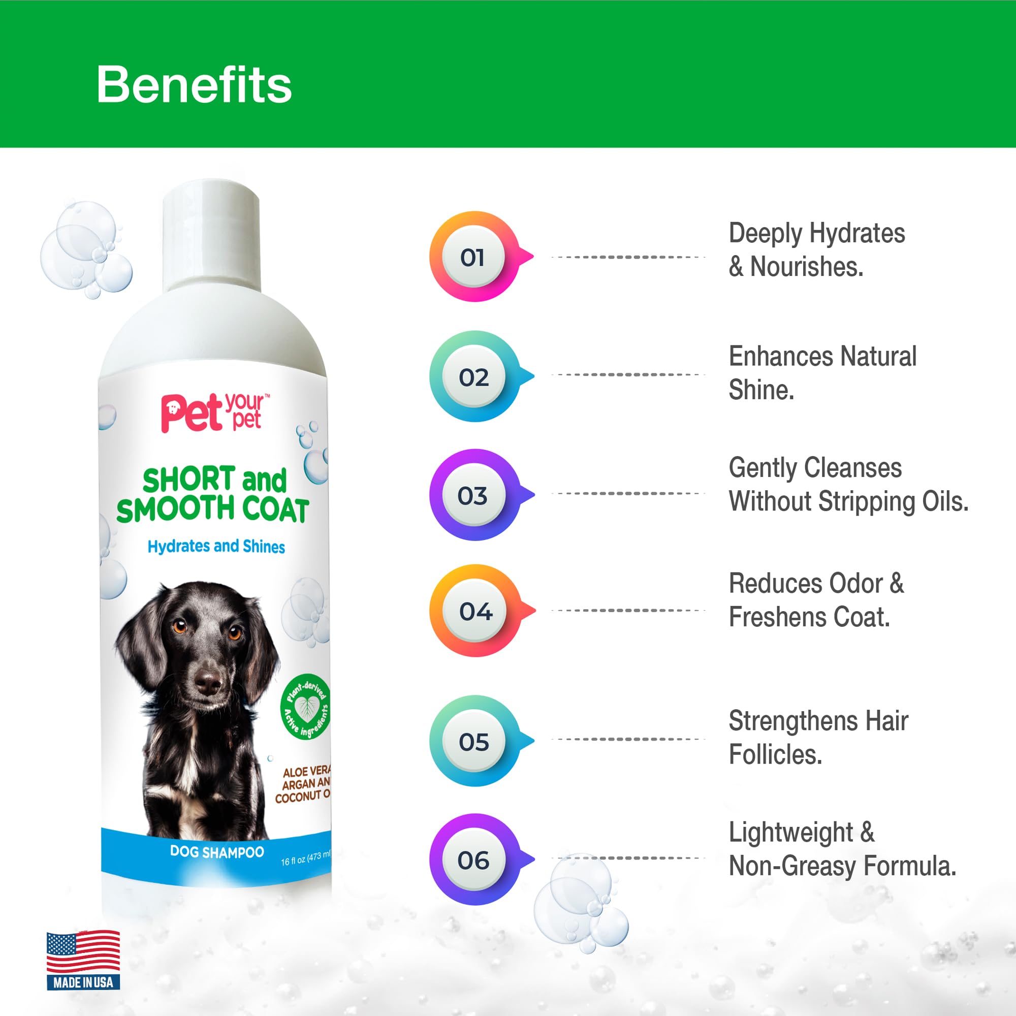 Pet Your Pet Natural Dog Shampoo For Short Coats - Hydrating Wash With Aloe, Argan & Coconut Oil - Deodorizing For Dachshunds, F