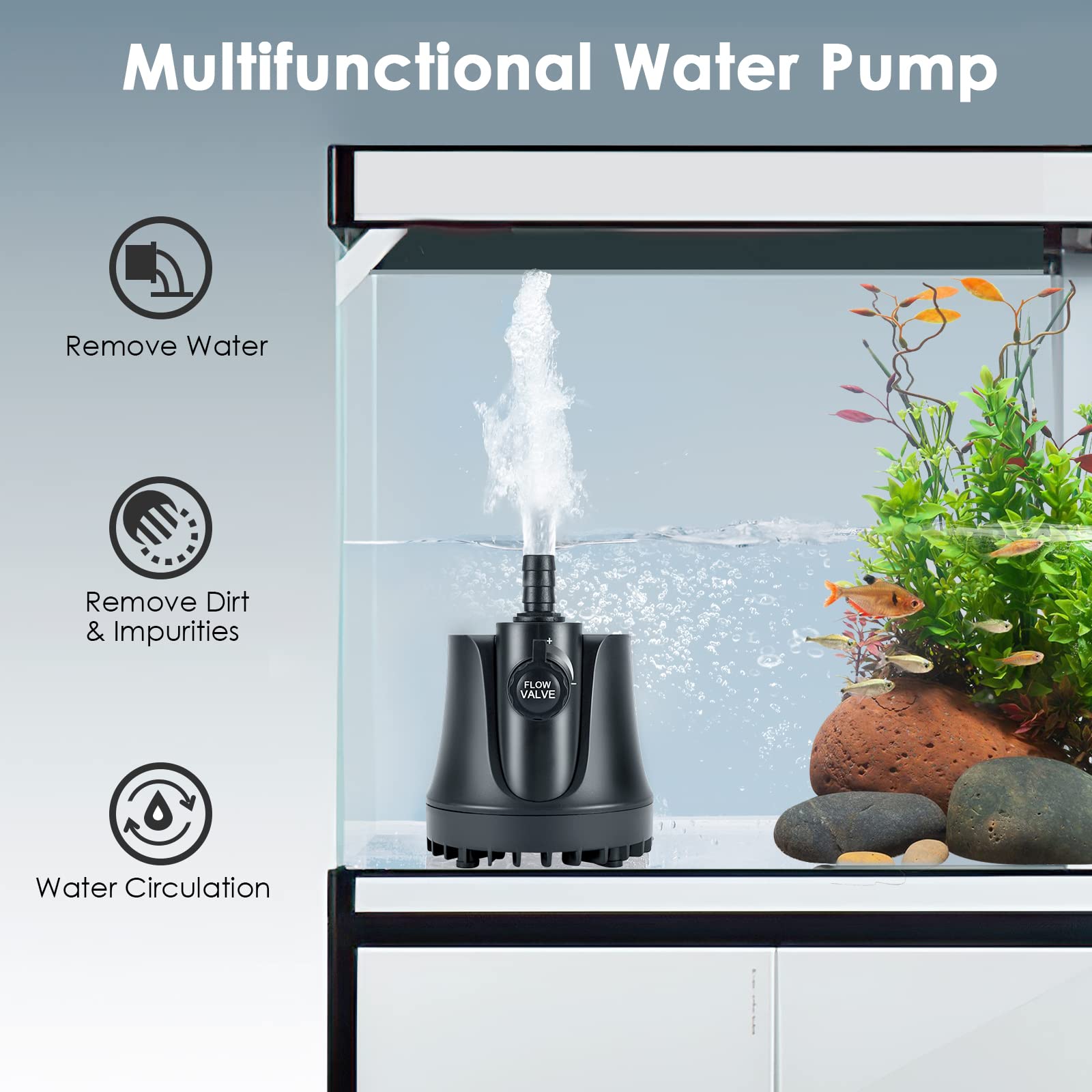 AQQA 265-800 GPH Submersible Aquarium Water Pump with Adjustable Switch, Water Removal and Drainage Sump Cleaning Pump with 2 No