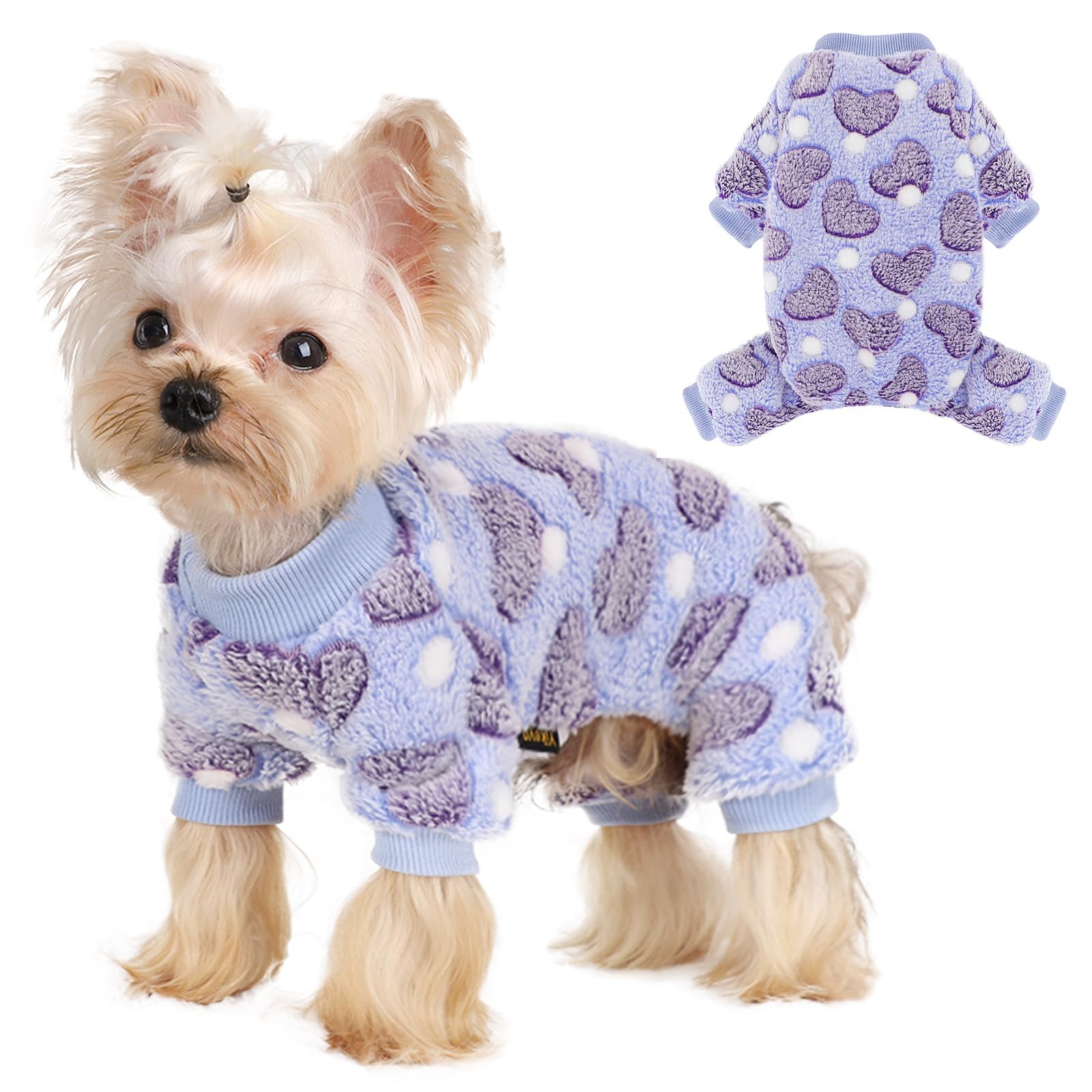 Sebaoyu Dog Sweater For Small Fleece Pajamas Girl Boy Warm Love Pet Clothes Puppy Winter Cute Tiny Outfit Pjs 4 Legs Jumpsuit Yo