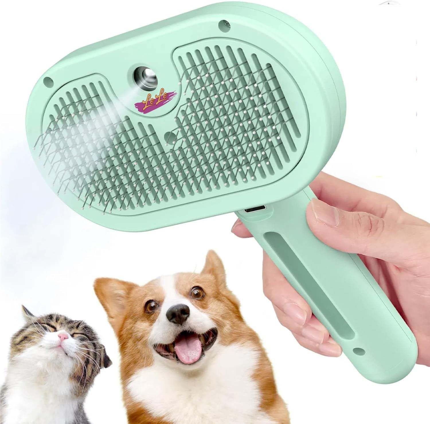 New Steam Cat And Dog Comb | Pet Grooming Massage Brush With Mist Spray And SelfCleaning For Shedding, Remove Static Flying Hai