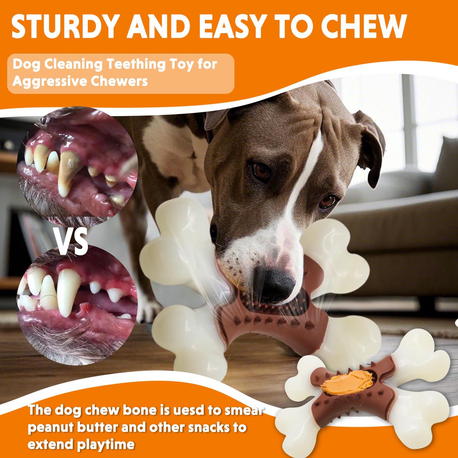 Laroo Dog Toys For Aggressive Chewers Large Breed, Puppy Teething Chew Toys Medium Dogs,Heavy Duty Indestructible Bones, Peanut