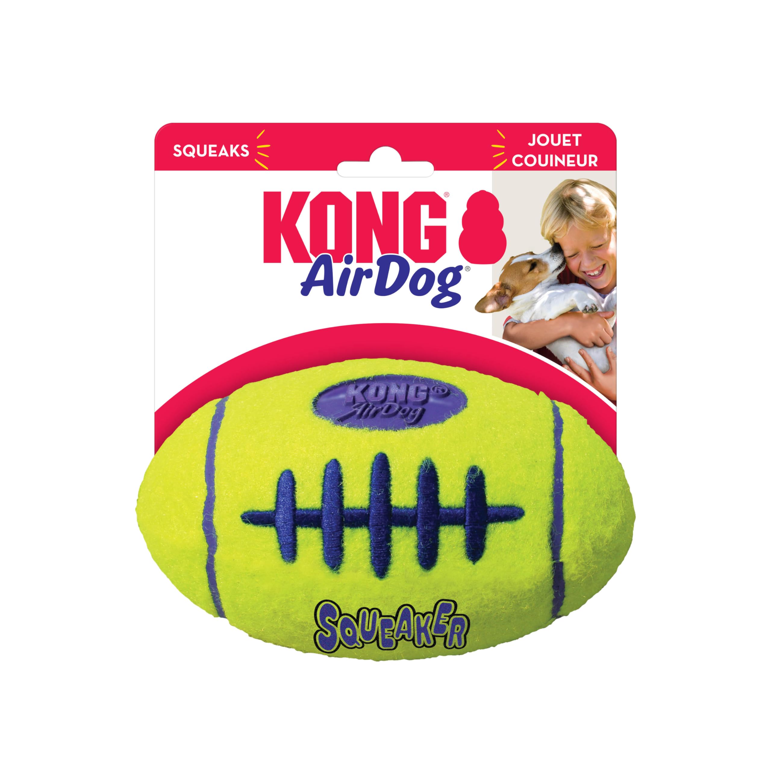 KONG Squeaker Football Toy - Large Yellow Tennis Ball for Dogs, Model ASFB1