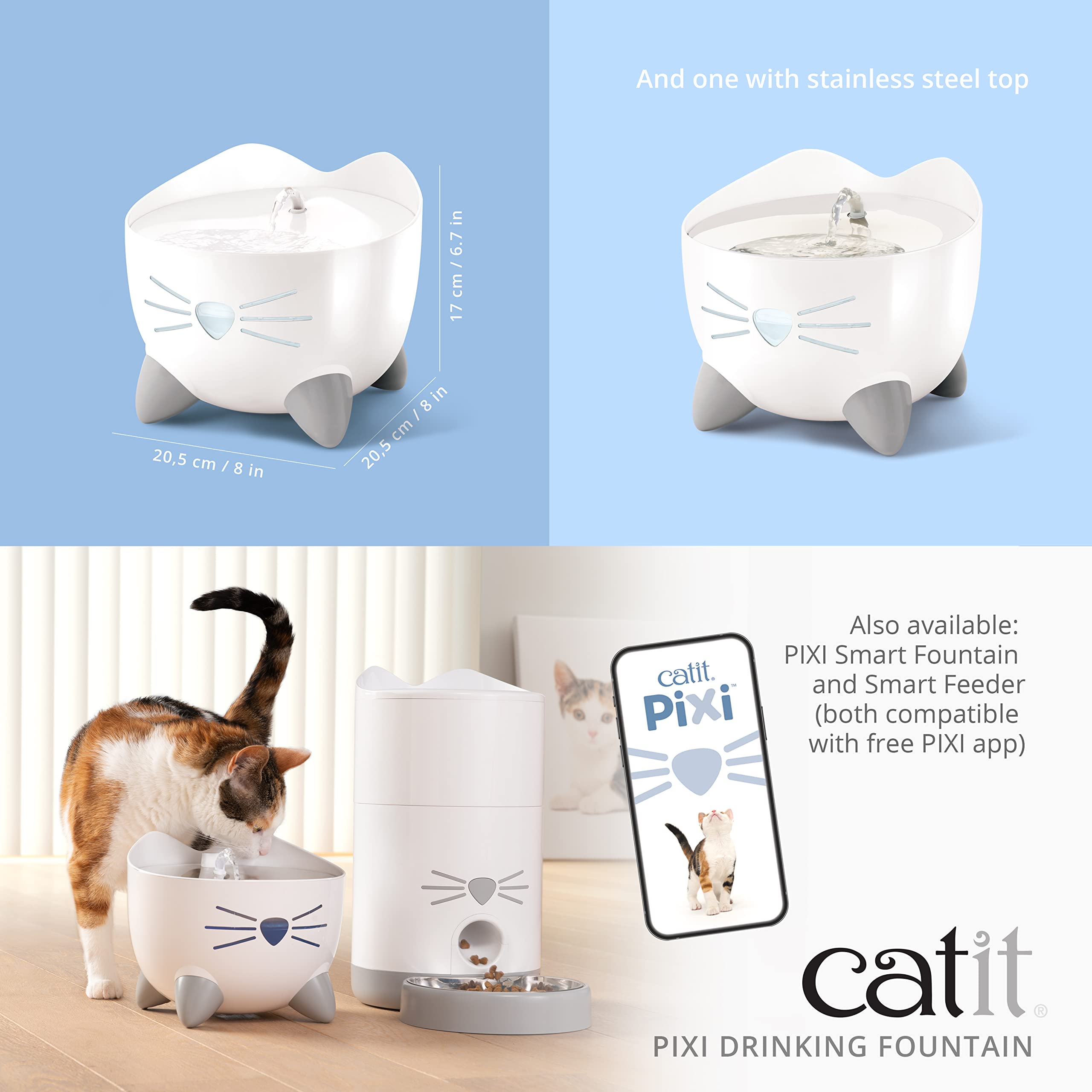 Catit Pixi Cat Drinking Fountain, Running Water Fountain, Blue