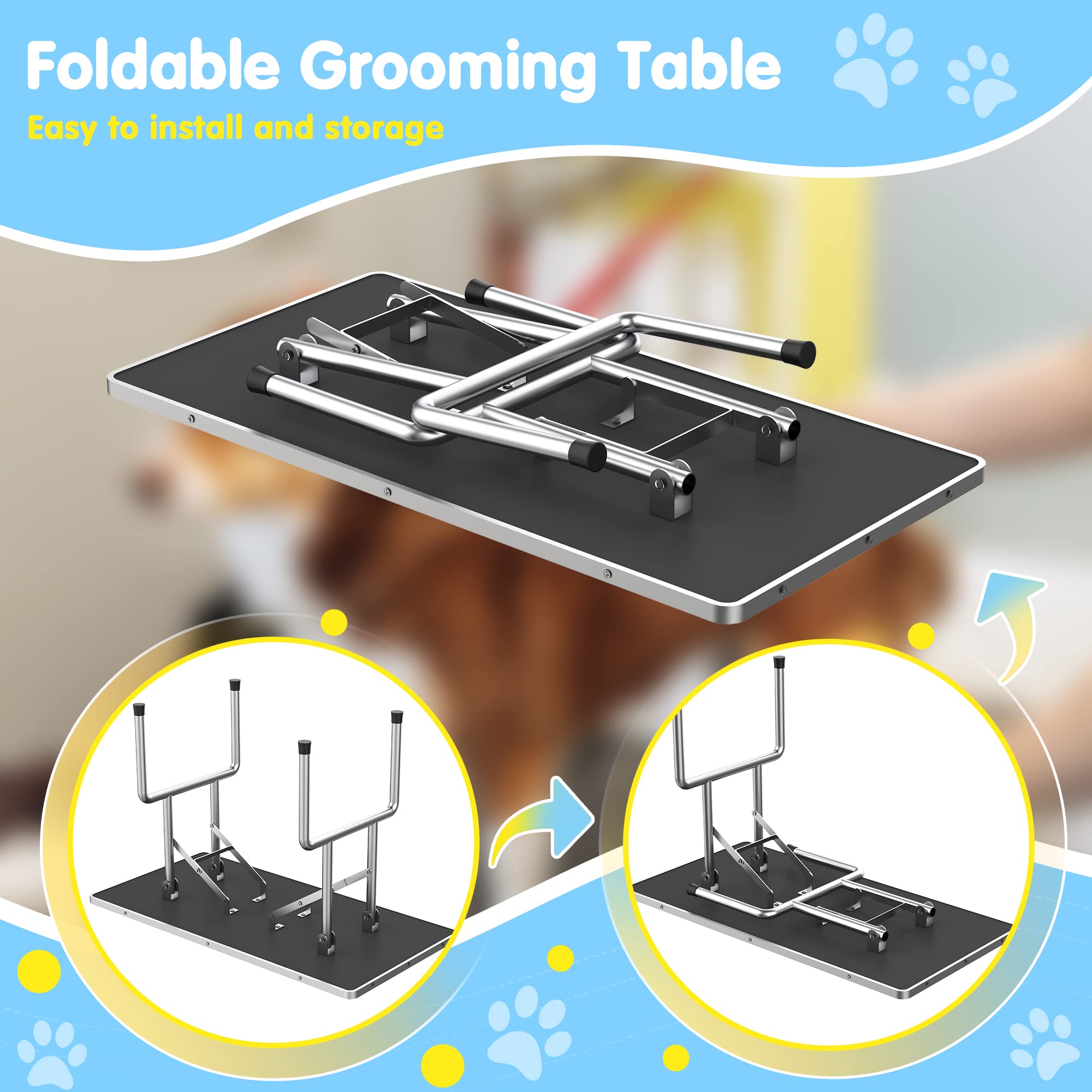 Lyromix Dog Grooming Table, Adjustable Cat Drying Desktop With Arms, Nooses, Mesh Tray, Foldable Pet Station At Home, Maximum Ca