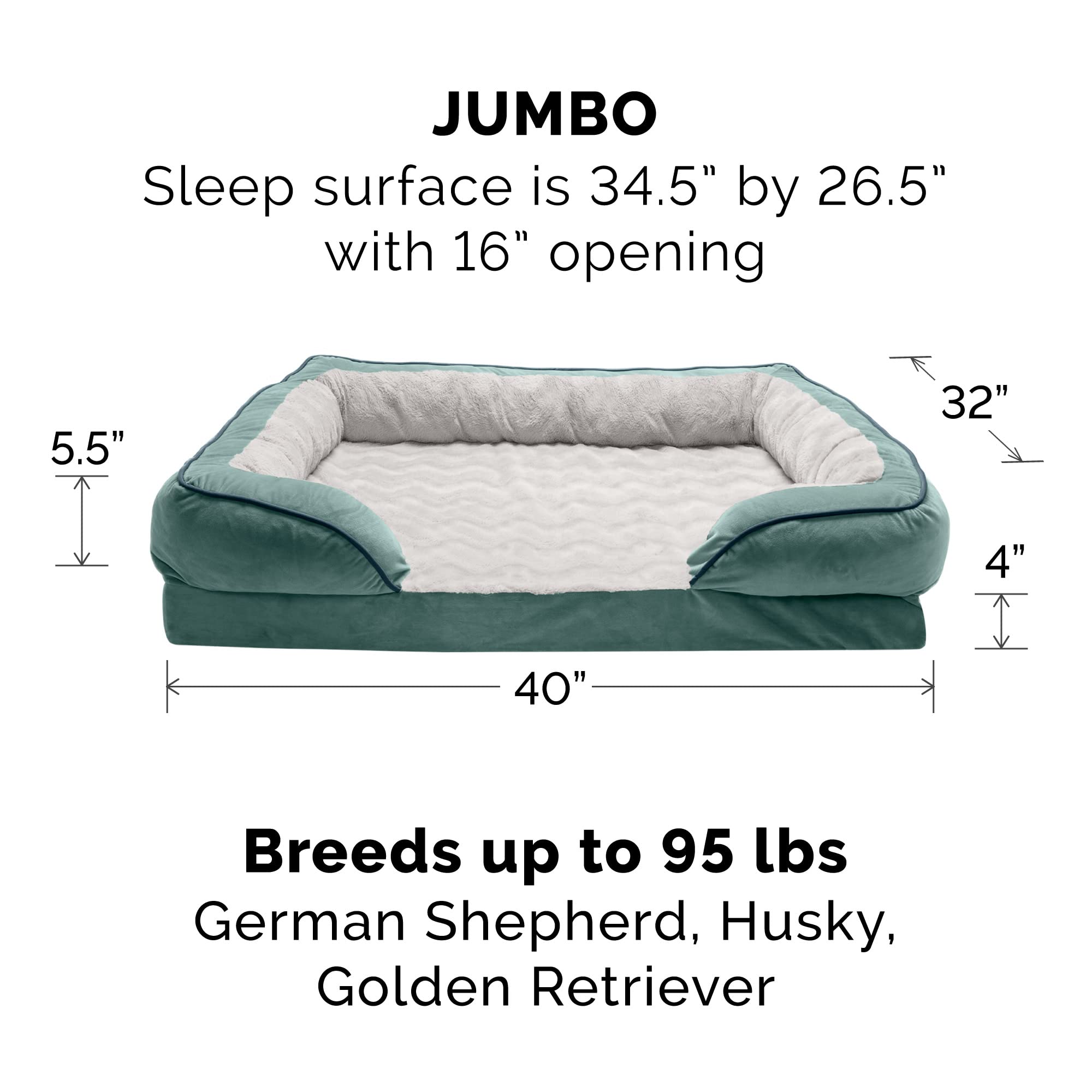 Furhaven Replacement Dog Bed Cover Perfect Comfort Plush & Velvet Waves Sofa-Style, Machine Washable - Celadon Green, Jumbo (X-L