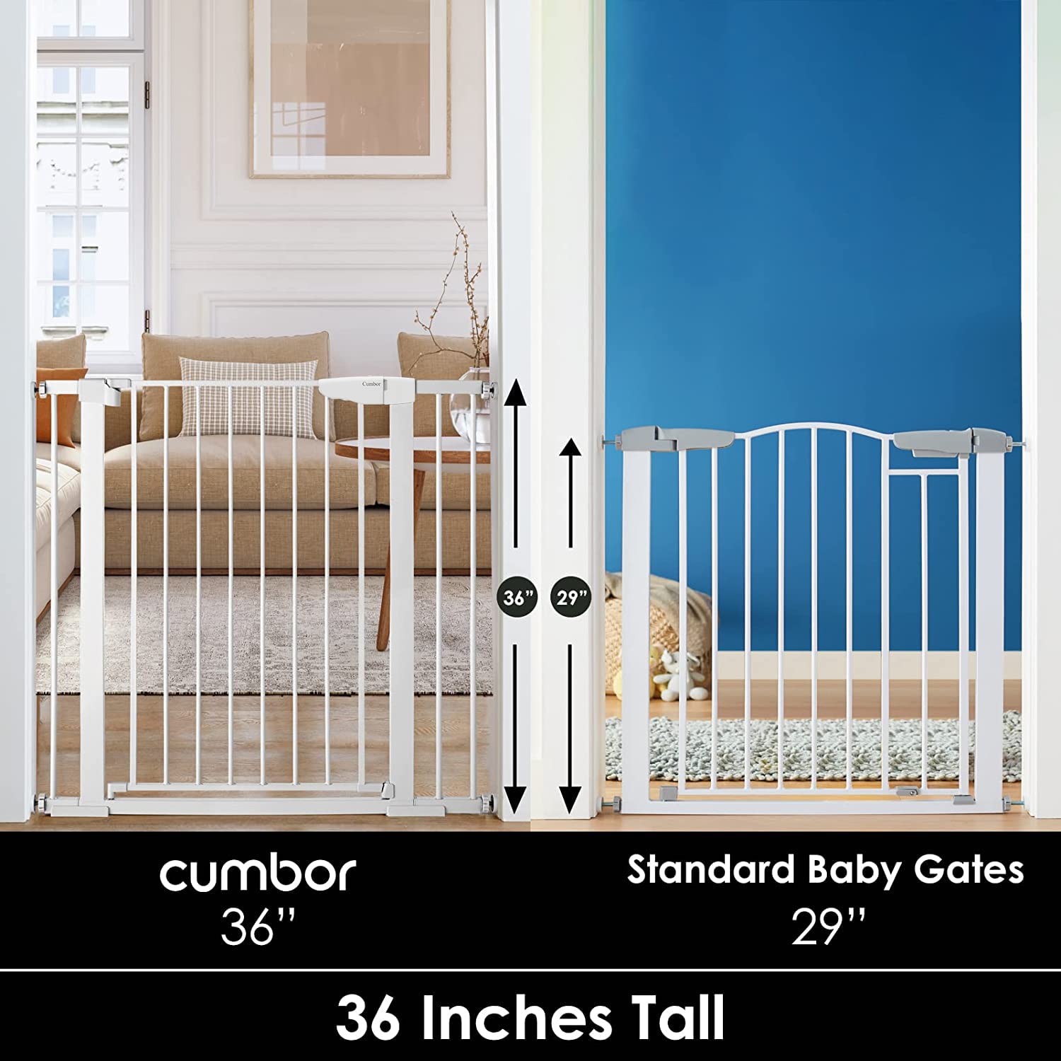 Cumbor 36' Extra Tall Baby Gate For Dogs And Kids With Wide 2-Way Door, 29.7-40.6' Width, And Auto Close Personal Safety For Babies And Pets, Fits Doorways, Stairs, And Entryways
