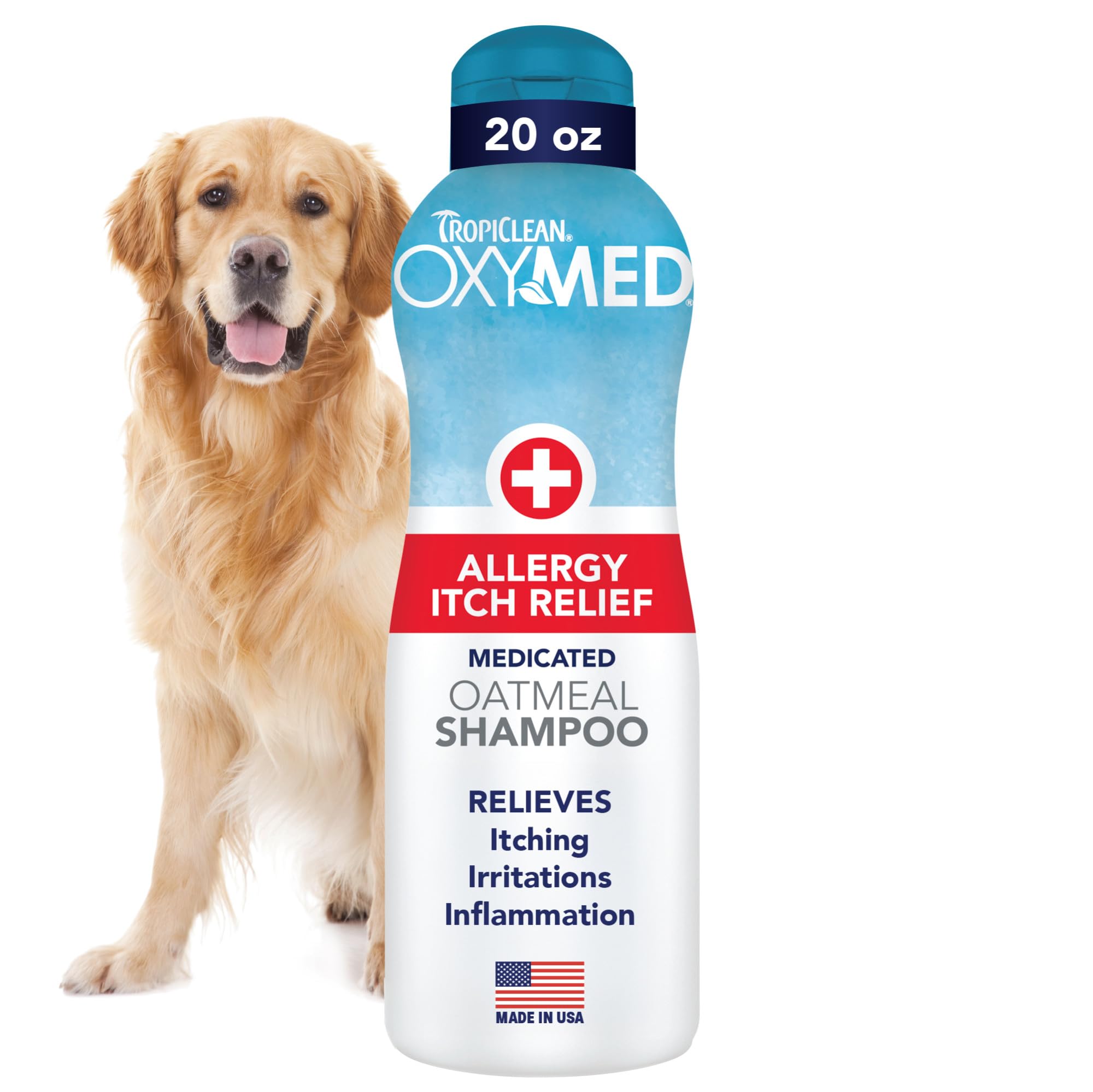 TropiClean OxyMed Dog Shampoo for Allergies and Itching, Gentle Moisturizing Oatmeal & Aloe Shampoo for Seasonal Allergies & Ski