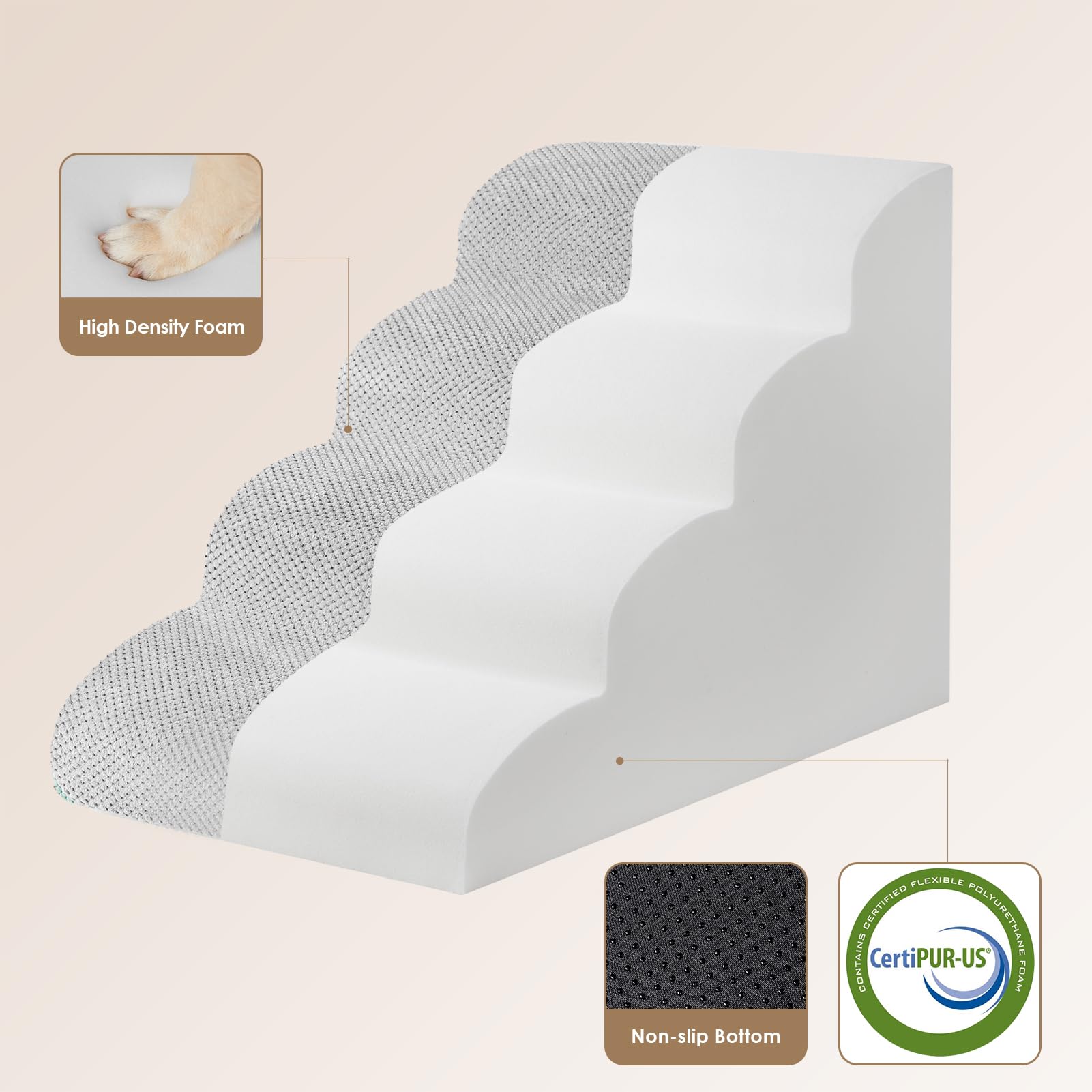 Eheyciga Curved Dog Stairs Ramp For High Beds 19.7' H, 4-Step Dog Steps For Small Dogs And Cats, Pet Stairs For High Bed Climbing, Non-Slip Balanced Pet Step Indoor, Light Grey