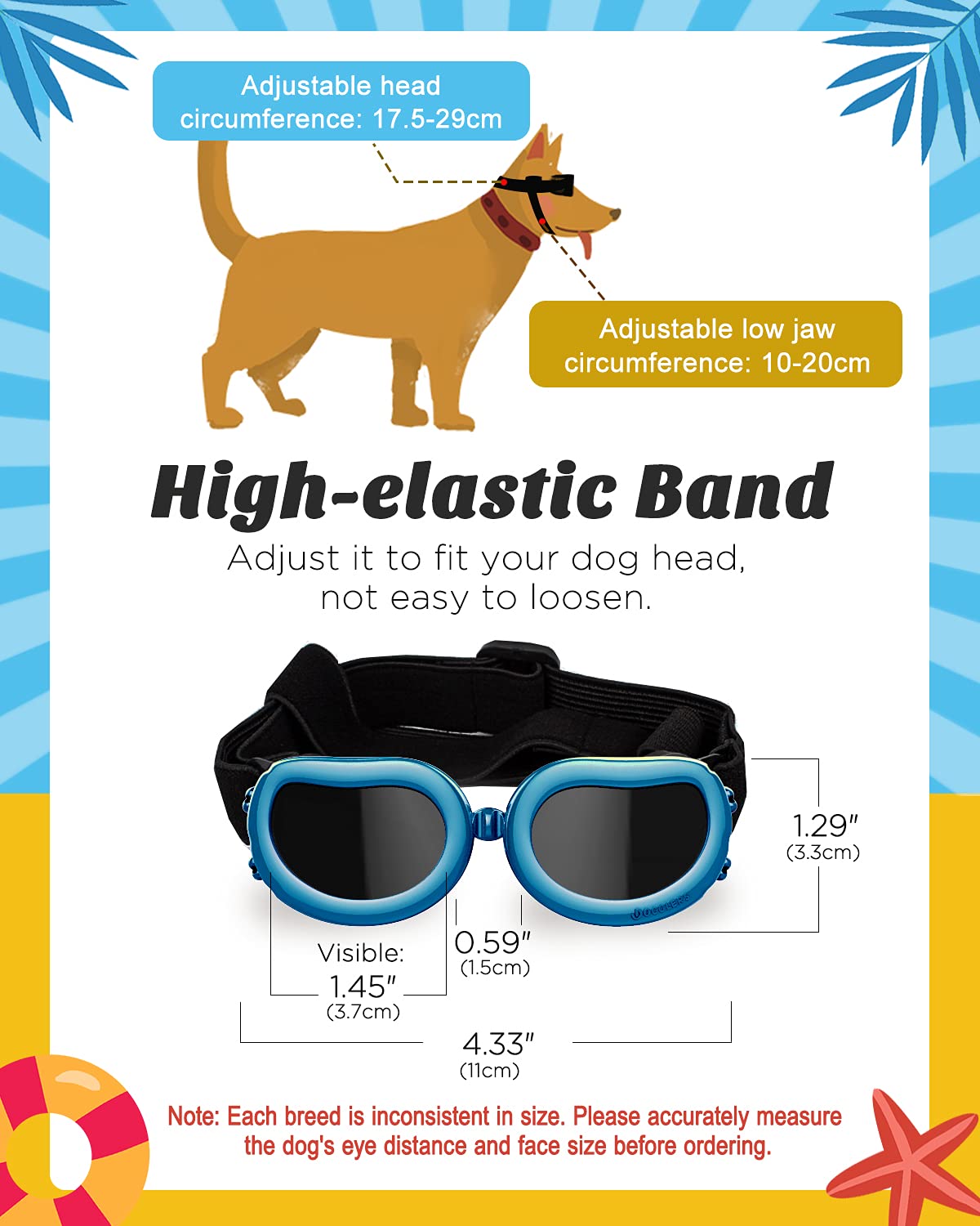 Lewondr Dog Sunglasses Small Breed, Dogs Goggles Uv Protection Doggles For Small Dogs Doggie Eye Protection With Adjustable Stra