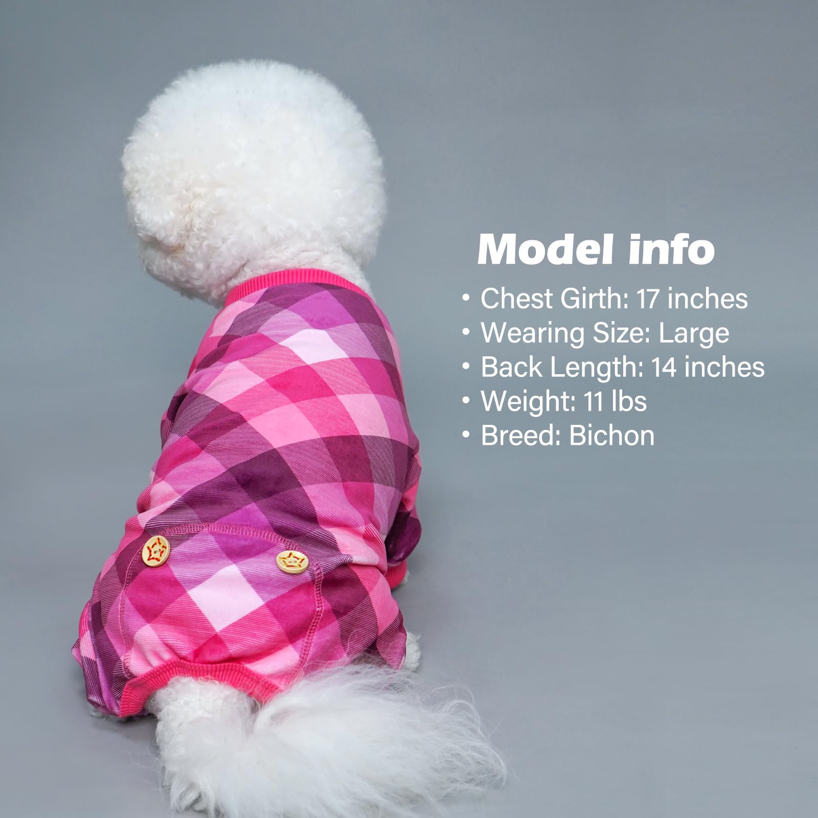Kyeese Dog Pajamas Soft Coat Stretchy Onesie Comfy Pet Clothes Plaid Dog Pajamas For Small Dogs Boy Girl Velvet Doggie Jammies L