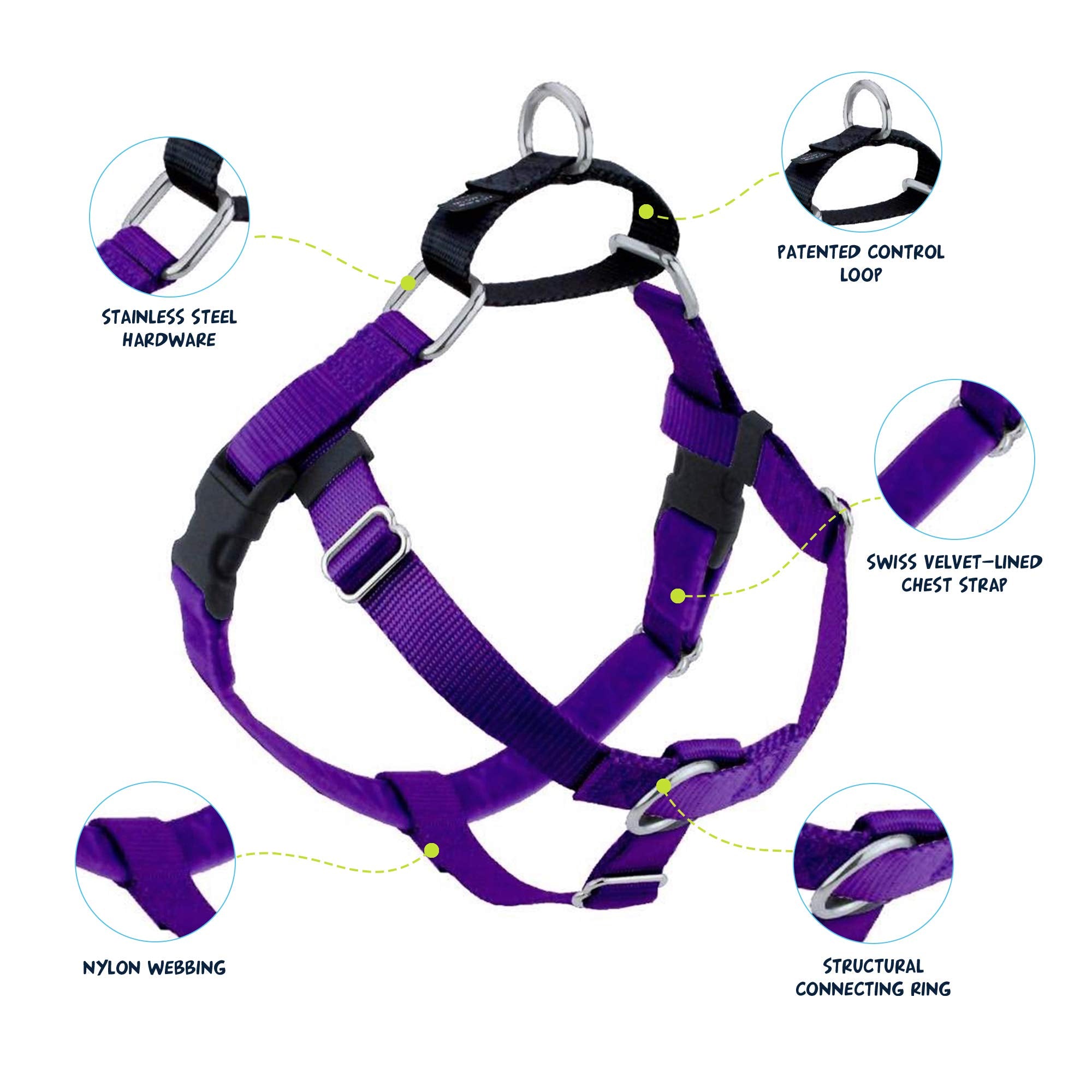 2 Hounds Design Freedom No Pull Dog Harness, Adjustable Harness, Easy Walking & Comfortable Control, Fits Small, Medium & Large Dogs, Solid Colors, Made In Usa, 1' Md, Purple
