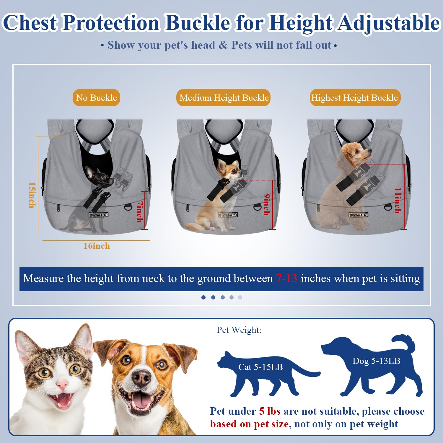 Petskd Dog Carrier Sling for Small Pet 5-15 LBS, Hands Free Front Facing Cat Sling Chest Carrier with Bottom Mat and Adjustable