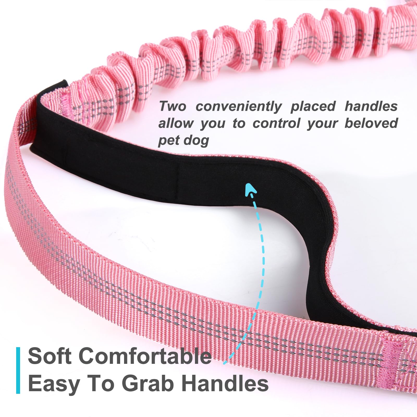 Laqibak Hands Free Dog Leash, Adjustable Waist Leash For Dog Walking, Dual Handle Bungee Dog 4.2-6.7 Feet Long With Reflective S