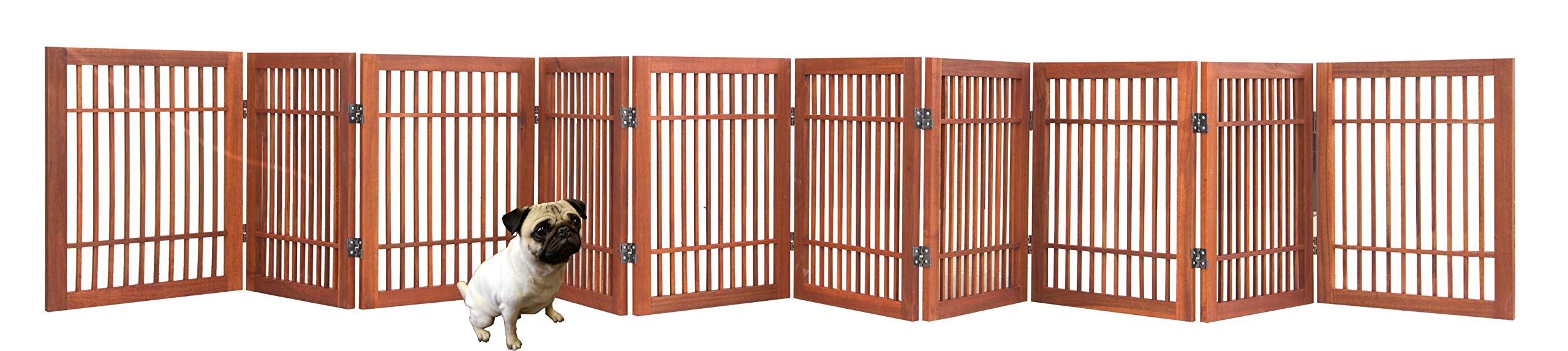 Urnporium Pet Dog Gate Strong and Durable Freestanding Folding Acacia Hardwood Portable Wooden Fence Indoors or Outdoors Foldabl