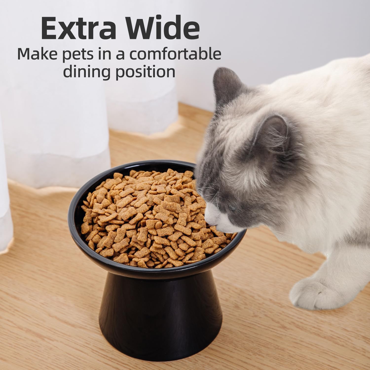 KITCHENLESTAR 6.2 Inch Extra Wide Elevated Ceramic Cat Bowls, Food and Water Bowl Set for Elder Big Cats Small Dogs, Raised Desi
