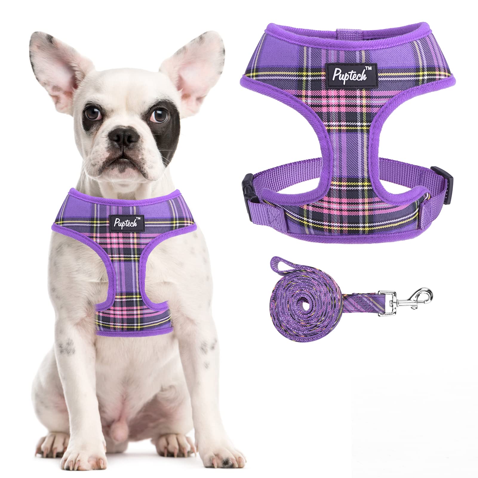 Pupteck Soft Mesh Dog Harness And Leash Set Pet Puppy Cat Comfort Padded Vest No Pull Harnesses, Purple, L