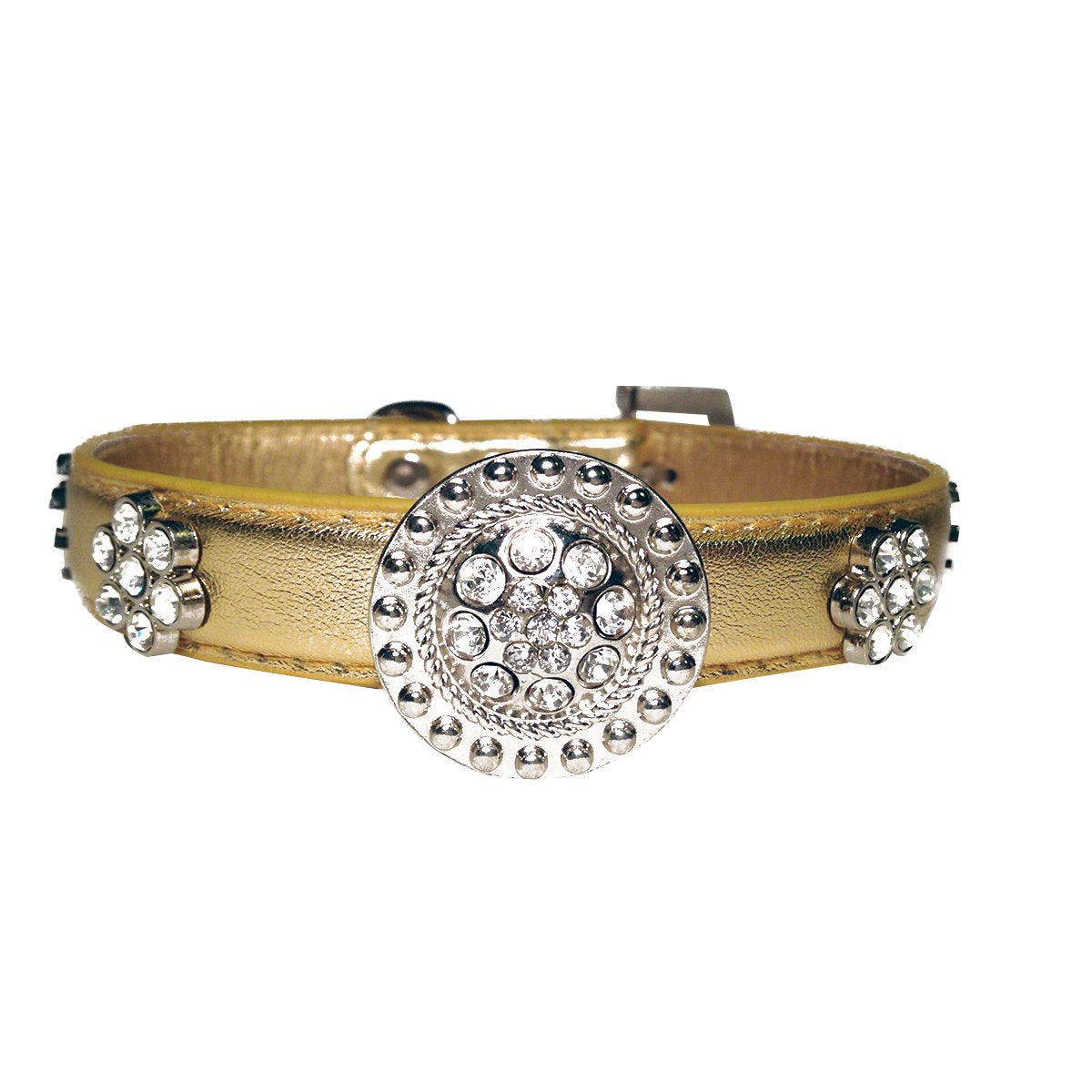 One Tail Four Paws Crystal Medallion Collar, Large, Gold