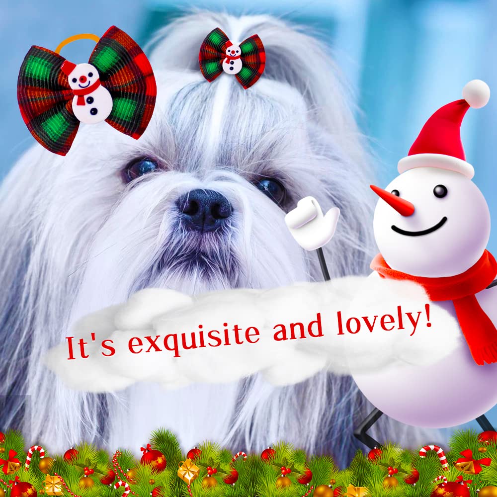 Masue Pets 20Pcs/Pack Dog Hair Bows For Christmas With Rubber Bands Dog Bows Bowknot Snowman Snowflakes Christmas Dog Bows Snowman Dog Topknot Bows Pet Grooming Products