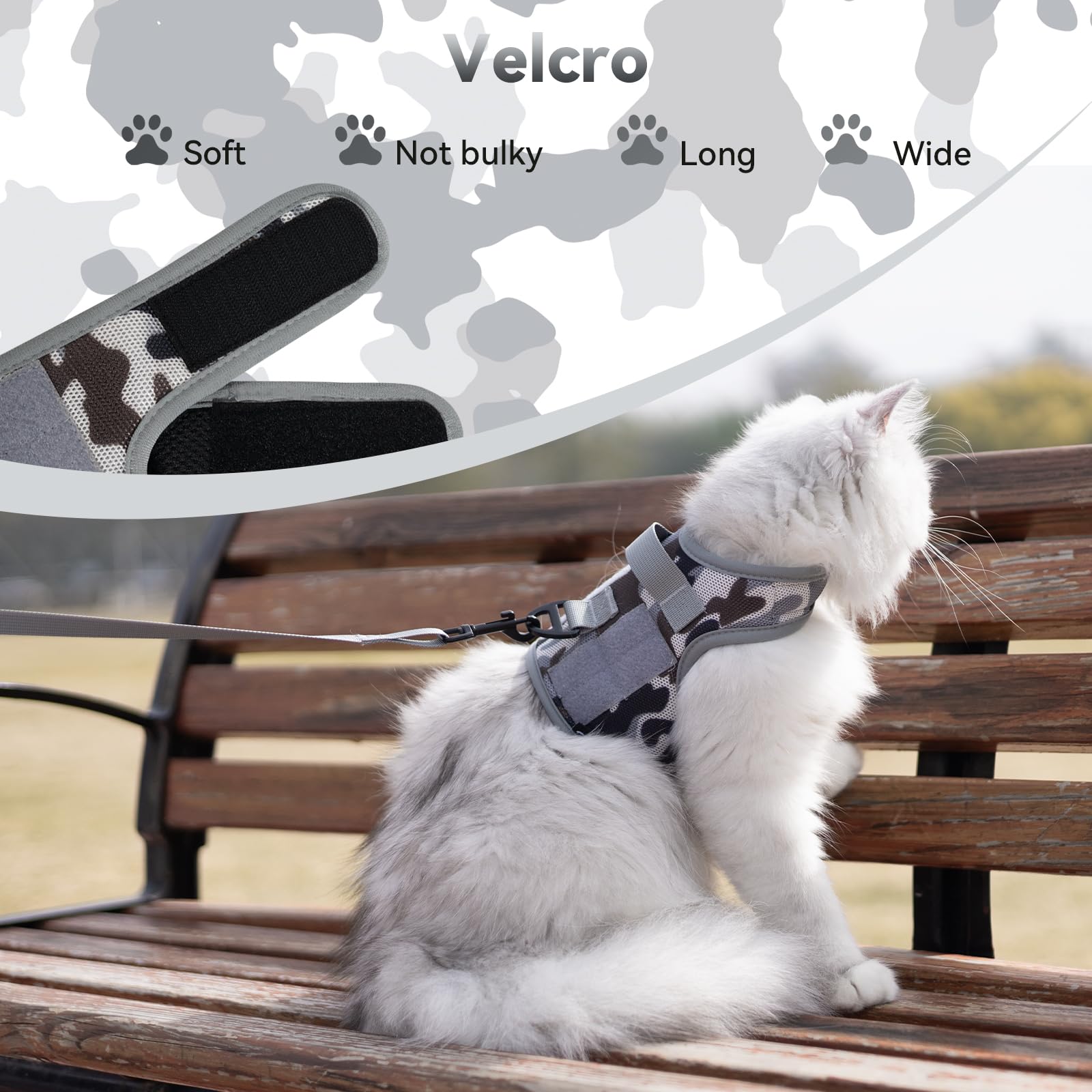 Tactical Kitty Harness and Leash for Walking Escape Proof Breathable Mesh Fabric, City Camo, X-Small, Adjustable Cat Walking Jac