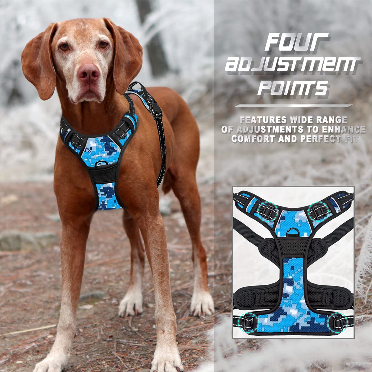 Barkbay No Pull Dog Harness Front Clip Heavy Duty Reflective Easy Control Handle For Large Dog Walking(Blue Camo,S)
