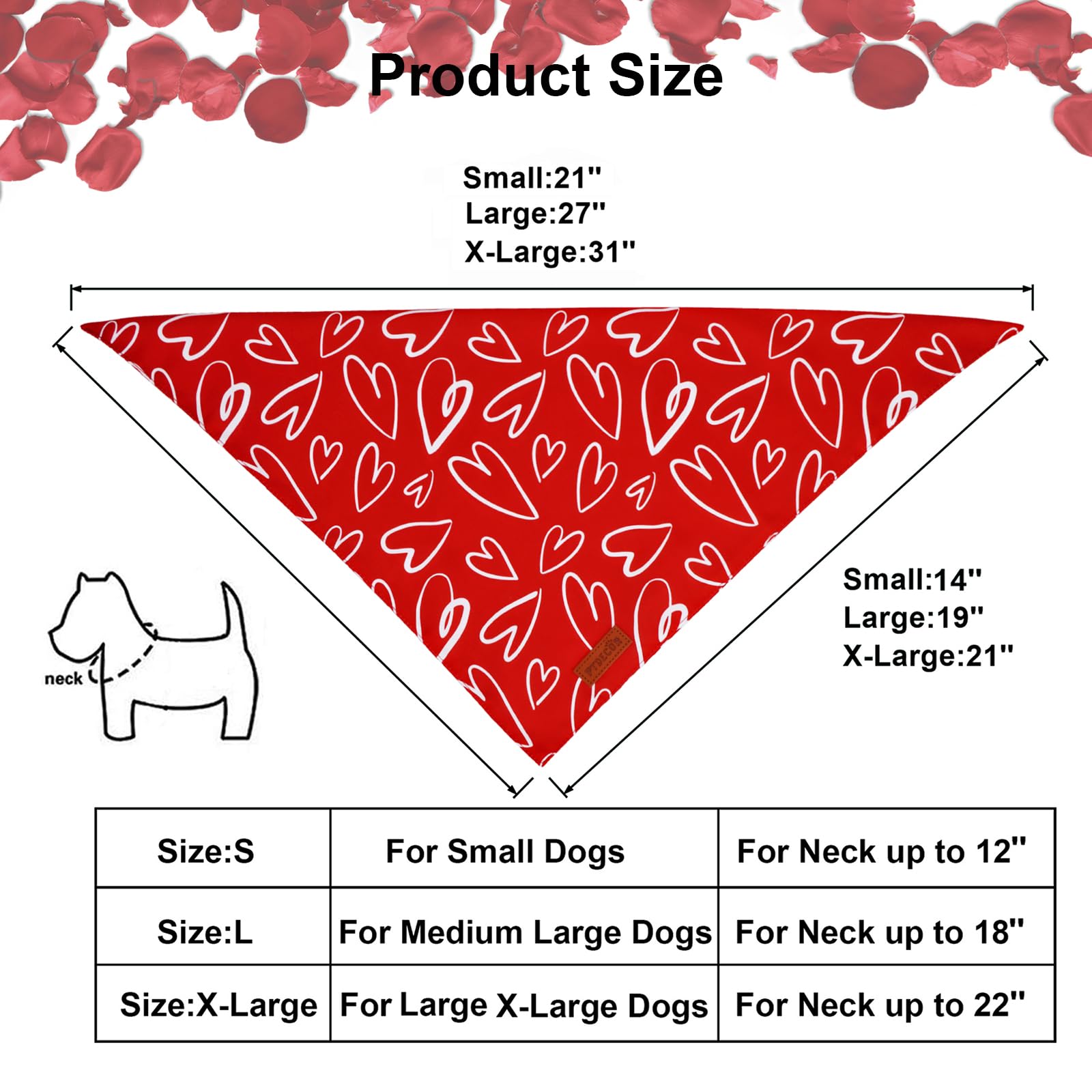 Ptdecor Valentine Dog Bandana, Reversible Holiday Dog Scarf, Multi Size, Heart Valentine Bandanas For Small Dogs Pets (Small)