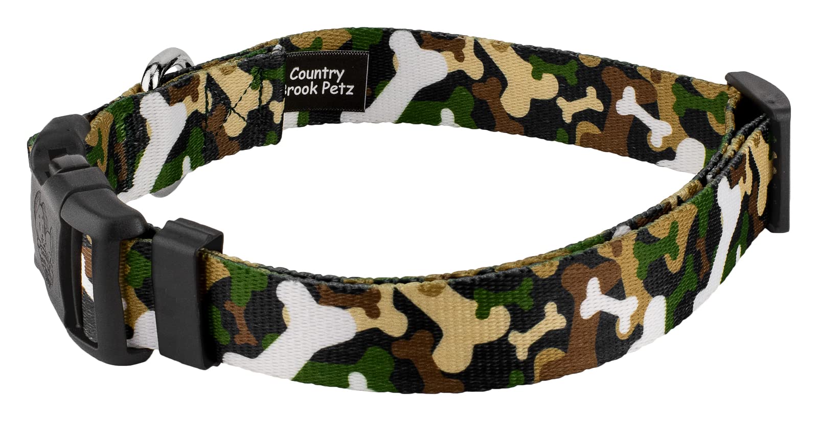 Country Brook Petz - Deluxe Woodland Bone Camo Dog Collar - Made In The U.S.A. - Camouflage Collection With 16 Rugged Designs (1