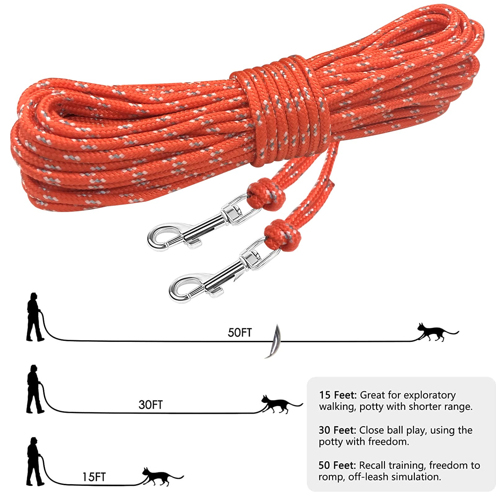Rypet Reflective Cat Long Leash - 15 Ft Escape Proof Walking Leads Yard Long Leash Durable Safe Personalized Extender Leashes Tr