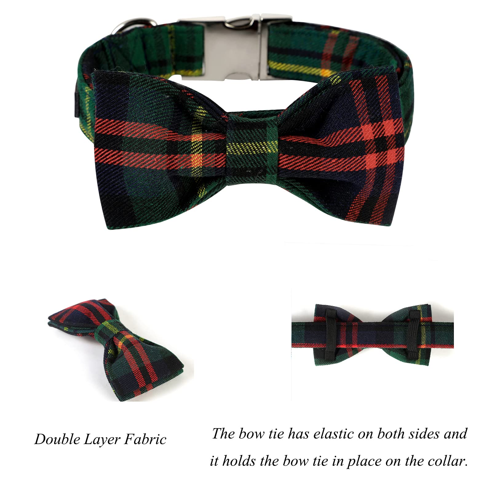 Lionet Paws Christmas Dog Collar With Bowtie Durable Adjustable Handmade Comfortable Bowtie Dog Collar Green With Metal Buckle For Small Dogs,Girl Boy,Party,Festival,Holiday Style,Neck 10-16In