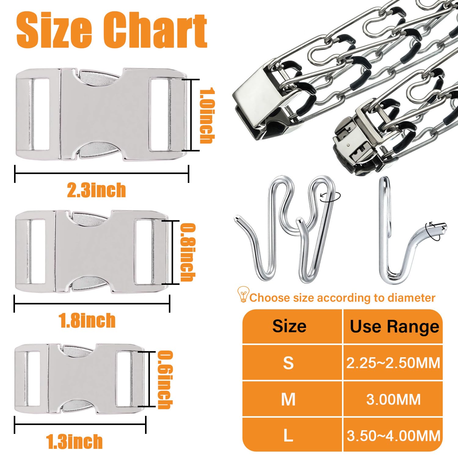 Lonlyeagle Dog Collar Buckle,Fastener Stainless Steel Buckle For Prong Dog Training Collar & Quick Release With Buckle For Mediu