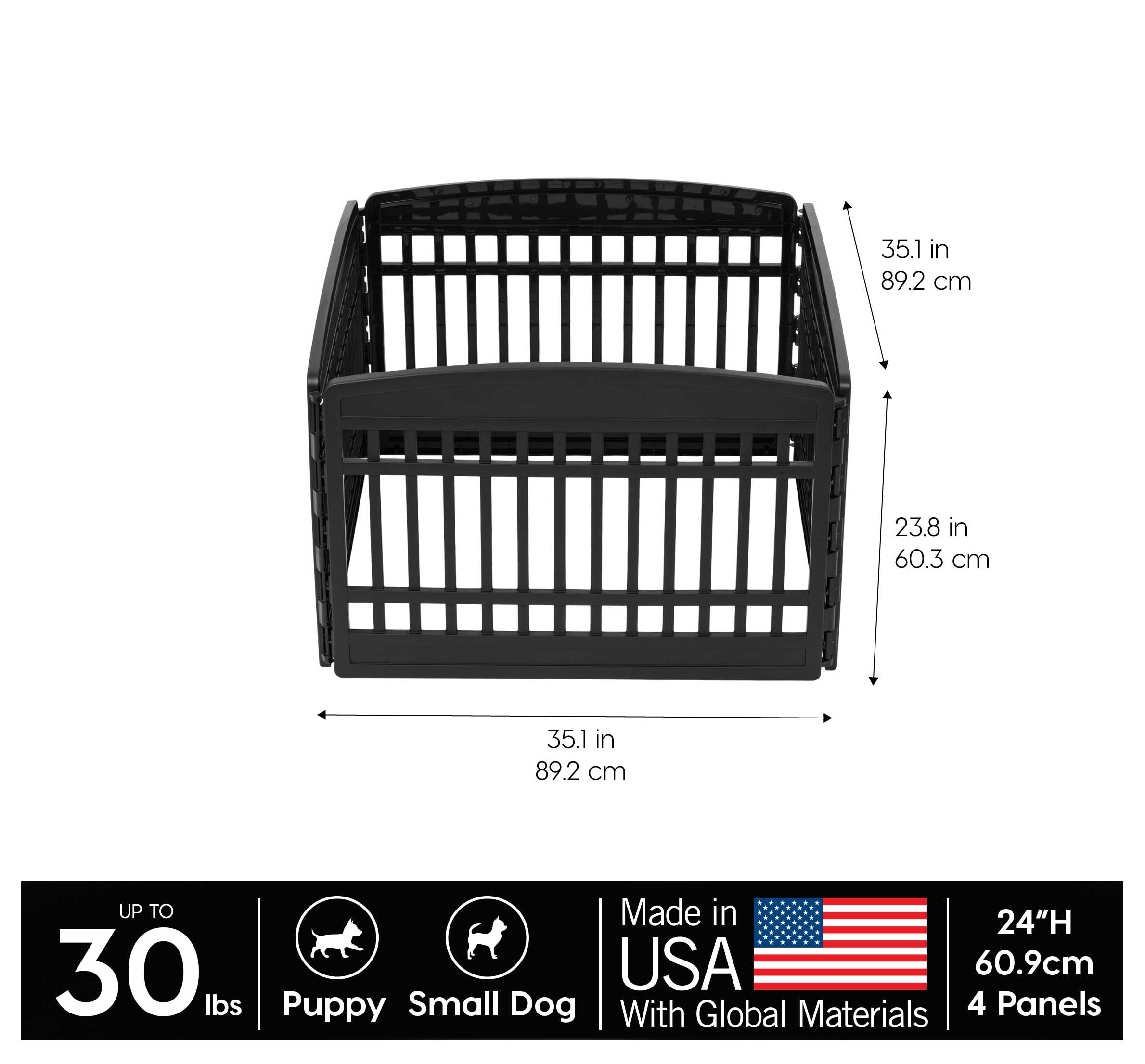 Iris Usa 24'' 4-Panel Puppy Playpen, 35 X 35 X 24, Dog Playpen, Dog Play Pen Indoors, Pet Fence, Small Pets, Black