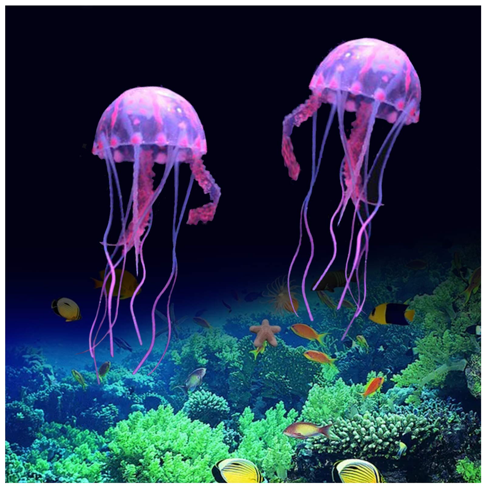 Wishlotus 2 Pcs Jellyfish Fish Tank Decorations, Simulation Jellyfish Plant Ornament, Fish Tank Jellyfish Glow Decorations, Fish
