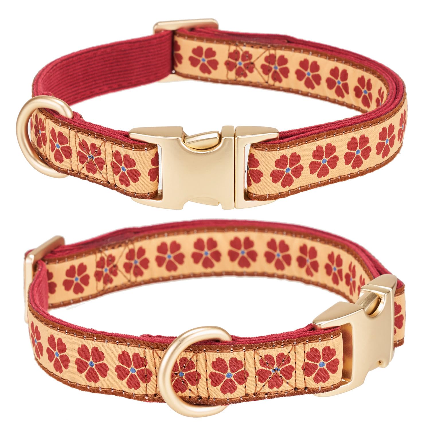 YUDOTE Woven Dog Collar with Metal Buckle Adjustable Jacquard Fall Dog Collars for Small Medium Large Dogs(Brick Red,S)