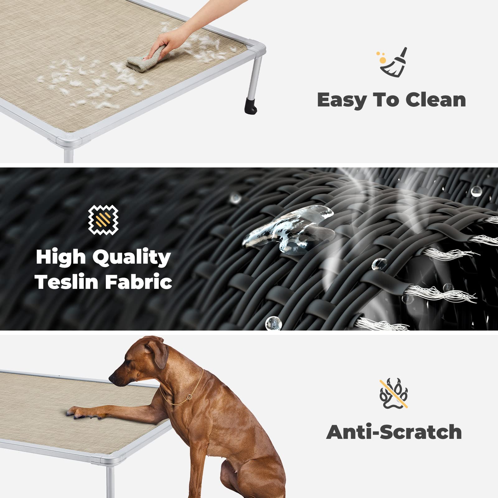 Veehoo Cooling Outdoor Elevated Dog Bed - Chewproof Raised Dog Cots Bed For Large Dogs, Washable Pet Platform With Non-Slip Feet