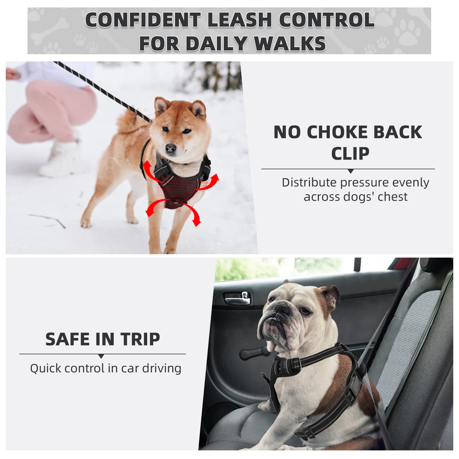 Juqiboom No Pull Dog Harness with Free Heavy Duty 5ft Leash, Adjustable Soft Padded Dog Vest, Reflective No-Choke Oxford Vest wi
