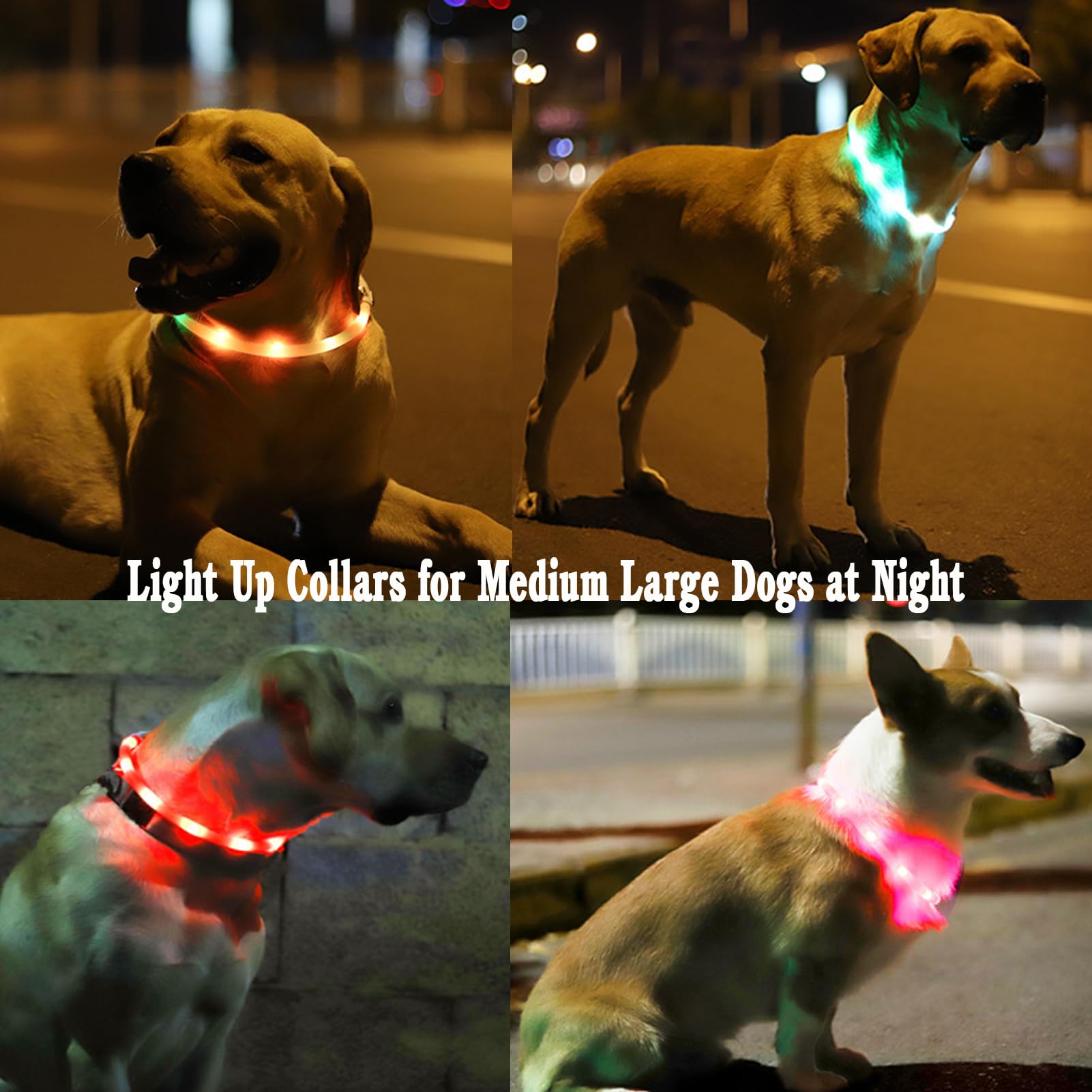 2 Pack Light Up Dog Collars With 1640 Feet Of Visibility - Brightest Glow Dog Collar Light, Rechargeable Dog Collar Light For Ni