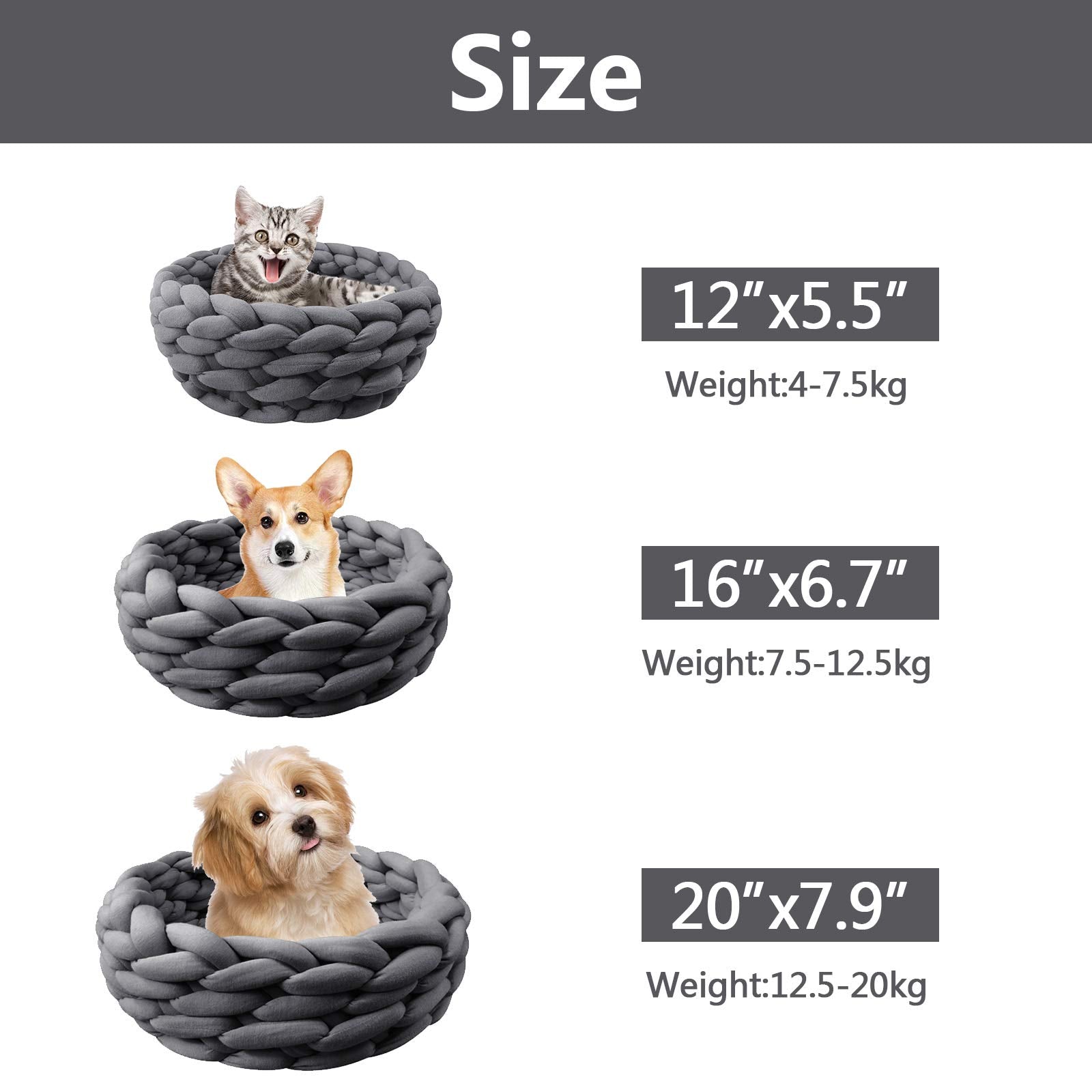 Lucky Monet Cat Basket Bed Cotton Knitted Round Pet Beds For Cats Cute Boho Cat Pet Bed Warm Woven Cat Nest For Puppy Kitten Cats Dogs (19.7', Blue)