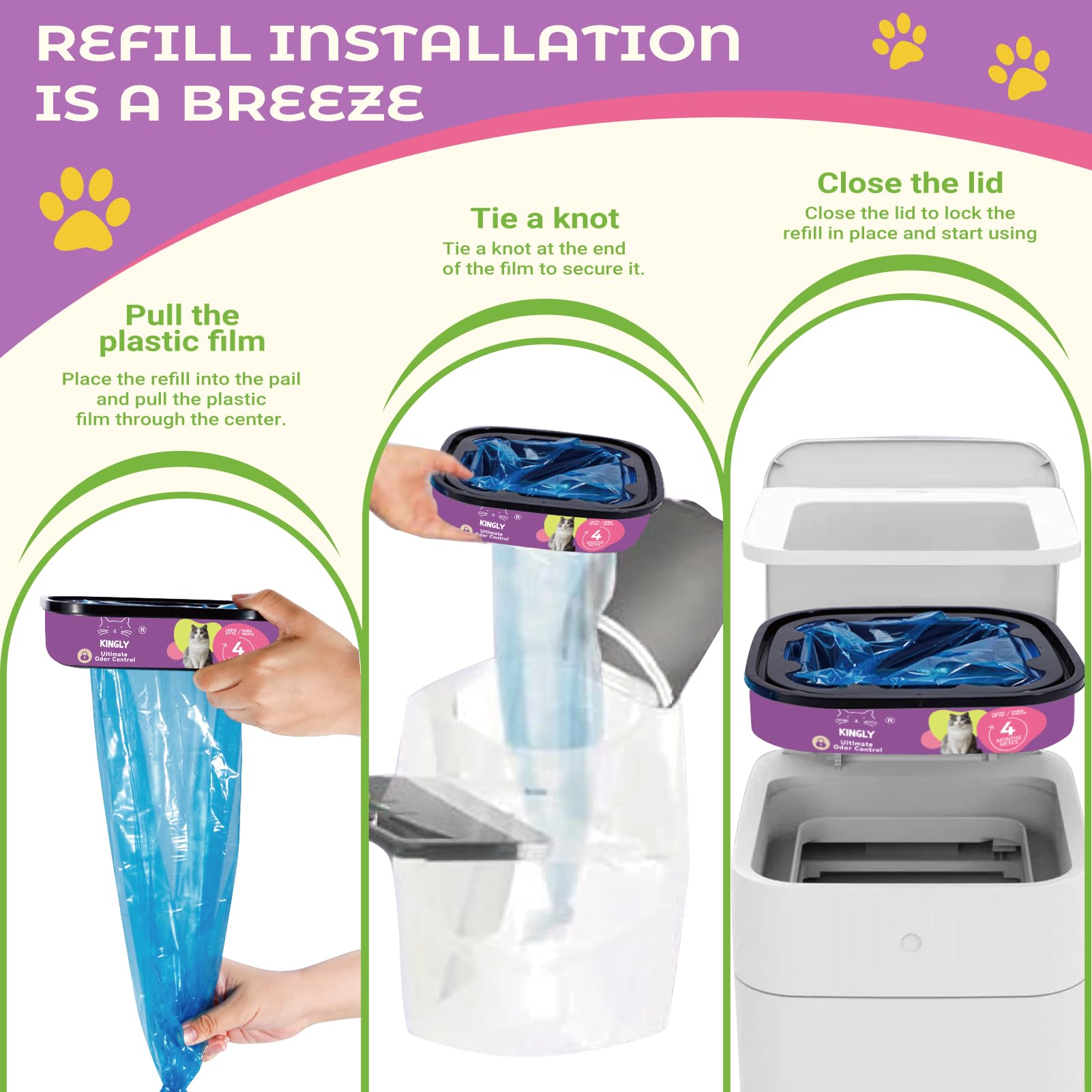 Premium Cat Litter Refill Bags |Jumbo 28Ft 8-Pack | Lasts Up To 32 Months | 8 Cartridges For Superior Odor Control