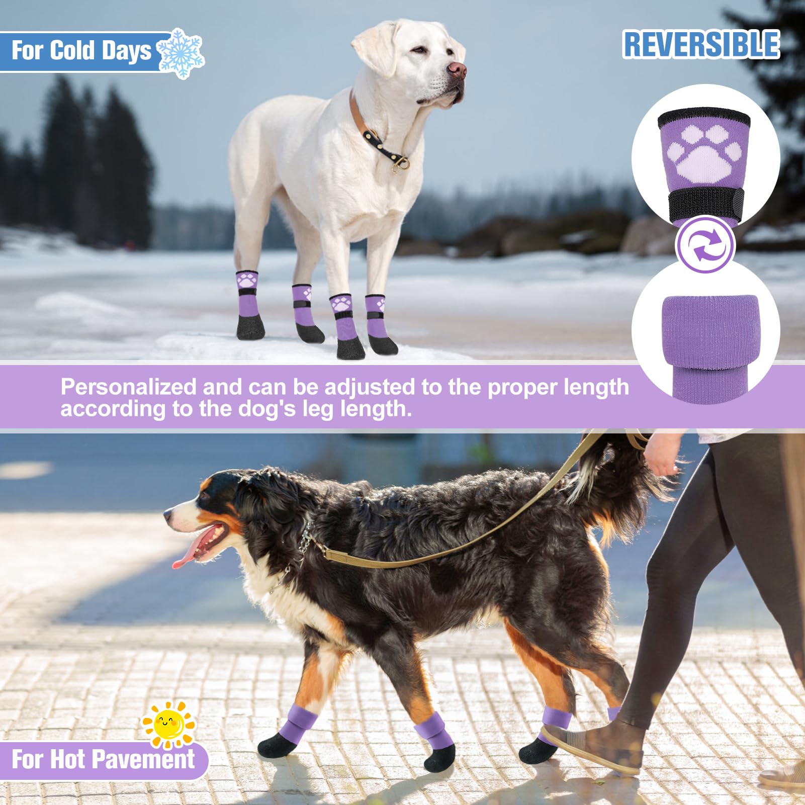 Beautyzoo Anti Slip Dog Socks Boots, Dog Shoes For Hot/Cold Pavement Snow Rain Days,Waterproof Grip Dog Booties Paw Protector Fo