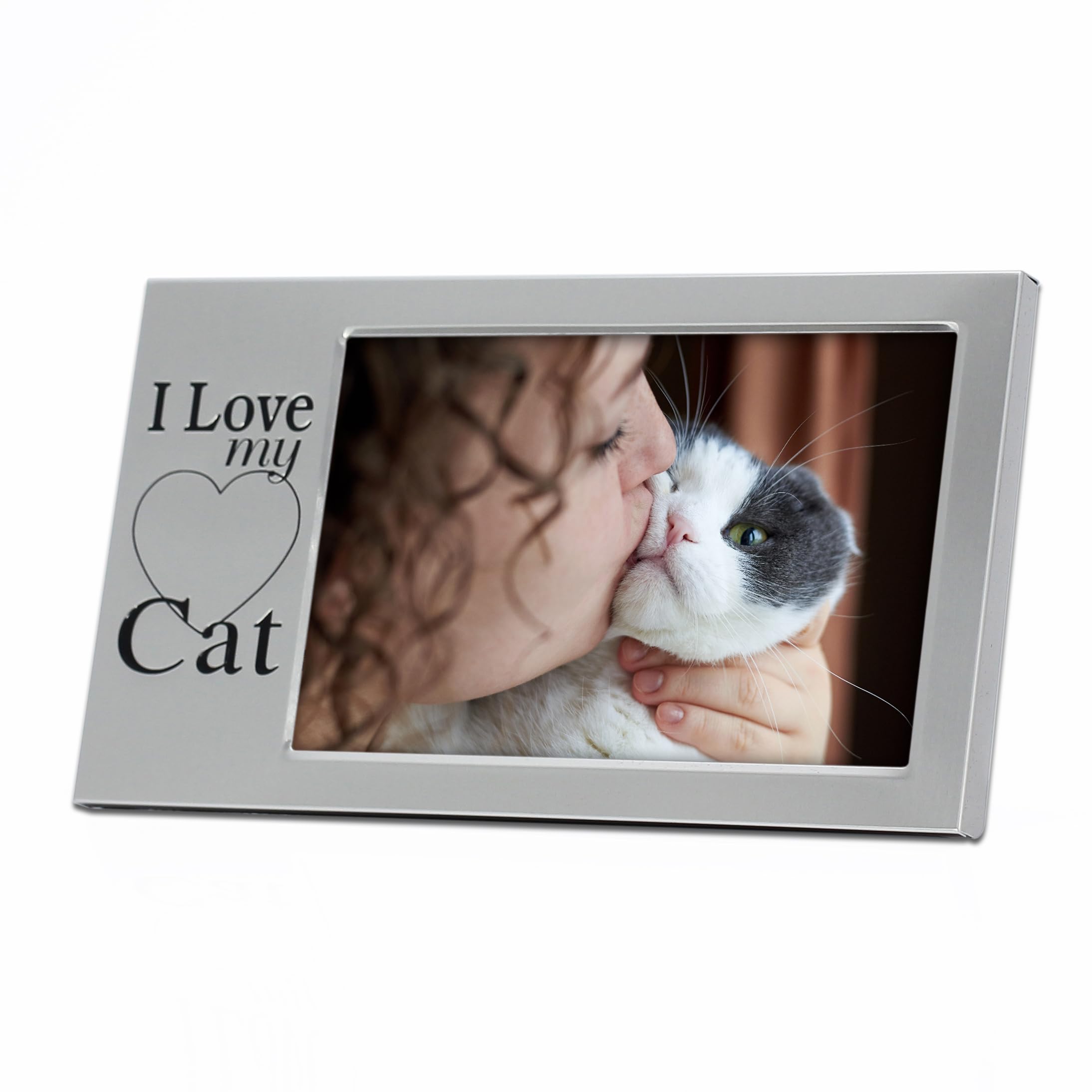 Mimosa Moments Brushed Silver Metal 6X4 Pet Picture Frame Saying I Love My Cat(Brushed Silver-Cat, 4X6 Horizontal)